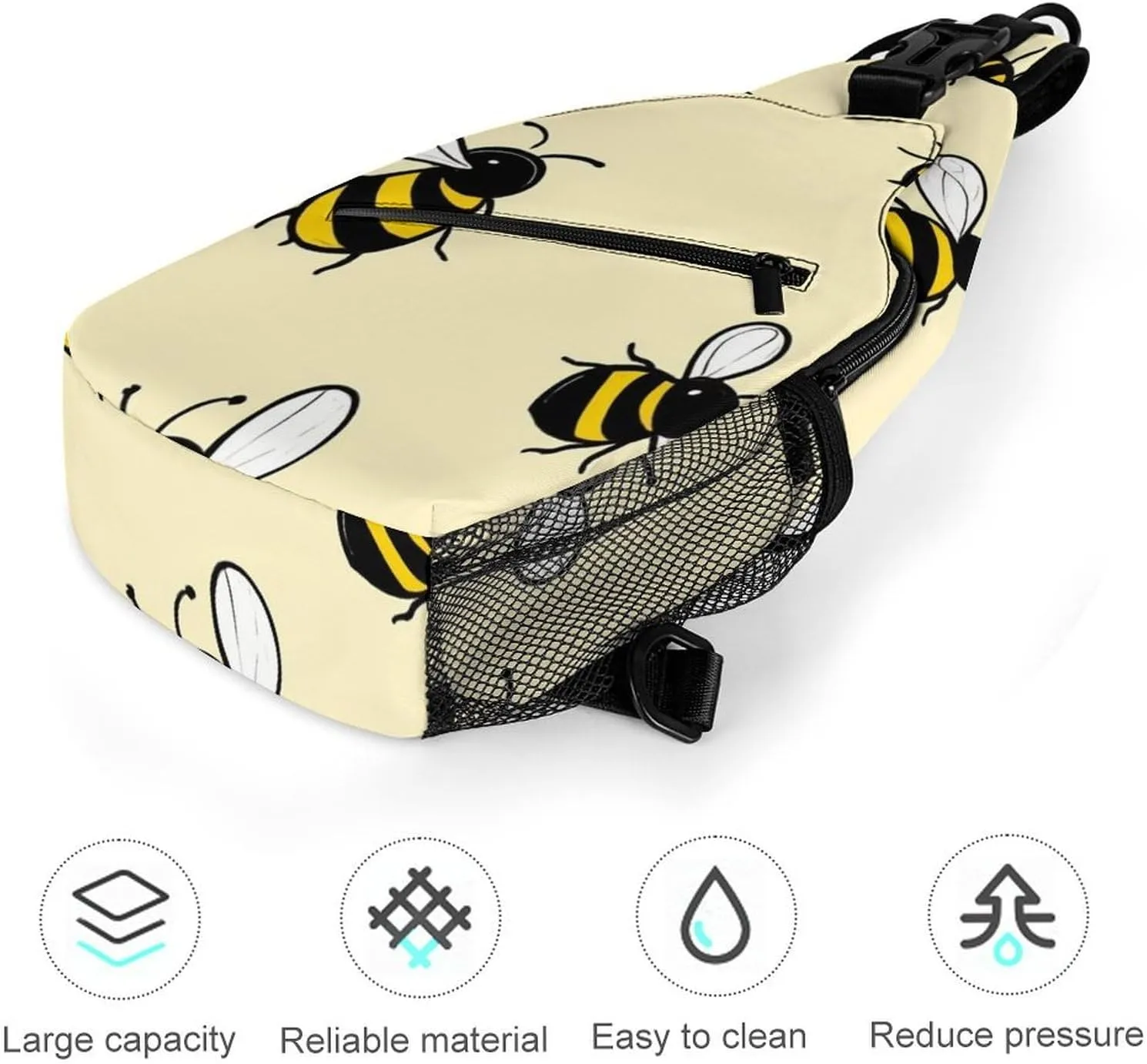 Supdreamc Ultra Lightweight Sling Backpack Crossbody Chest Rucksack Anti-Theft Multipurpose Bag for Hiking Cycling Walking Dog Bicycle Travel, Cute Bee Pattern