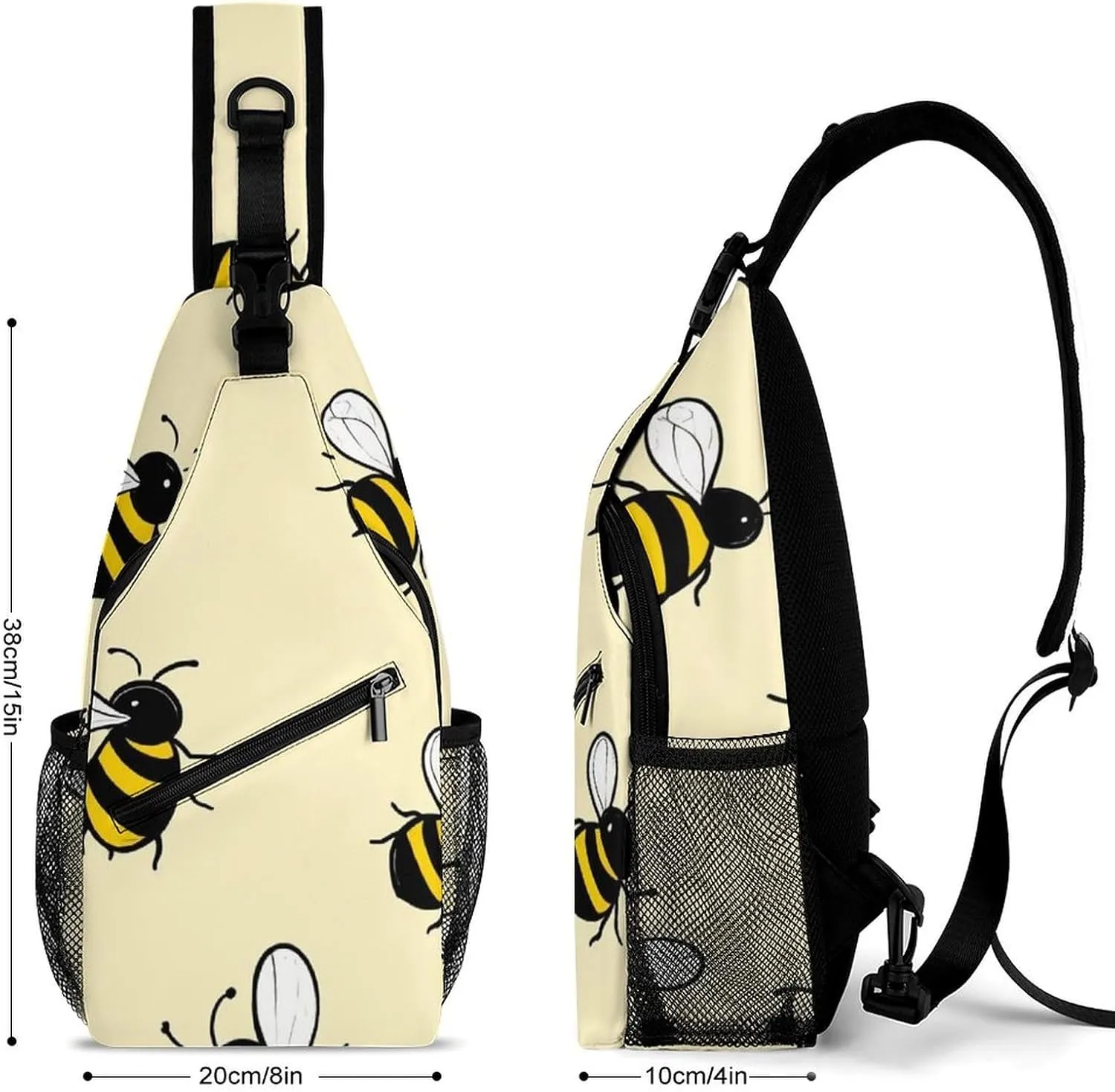 Supdreamc Ultra Lightweight Sling Backpack Crossbody Chest Rucksack Anti-Theft Multipurpose Bag for Hiking Cycling Walking Dog Bicycle Travel, Cute Bee Pattern