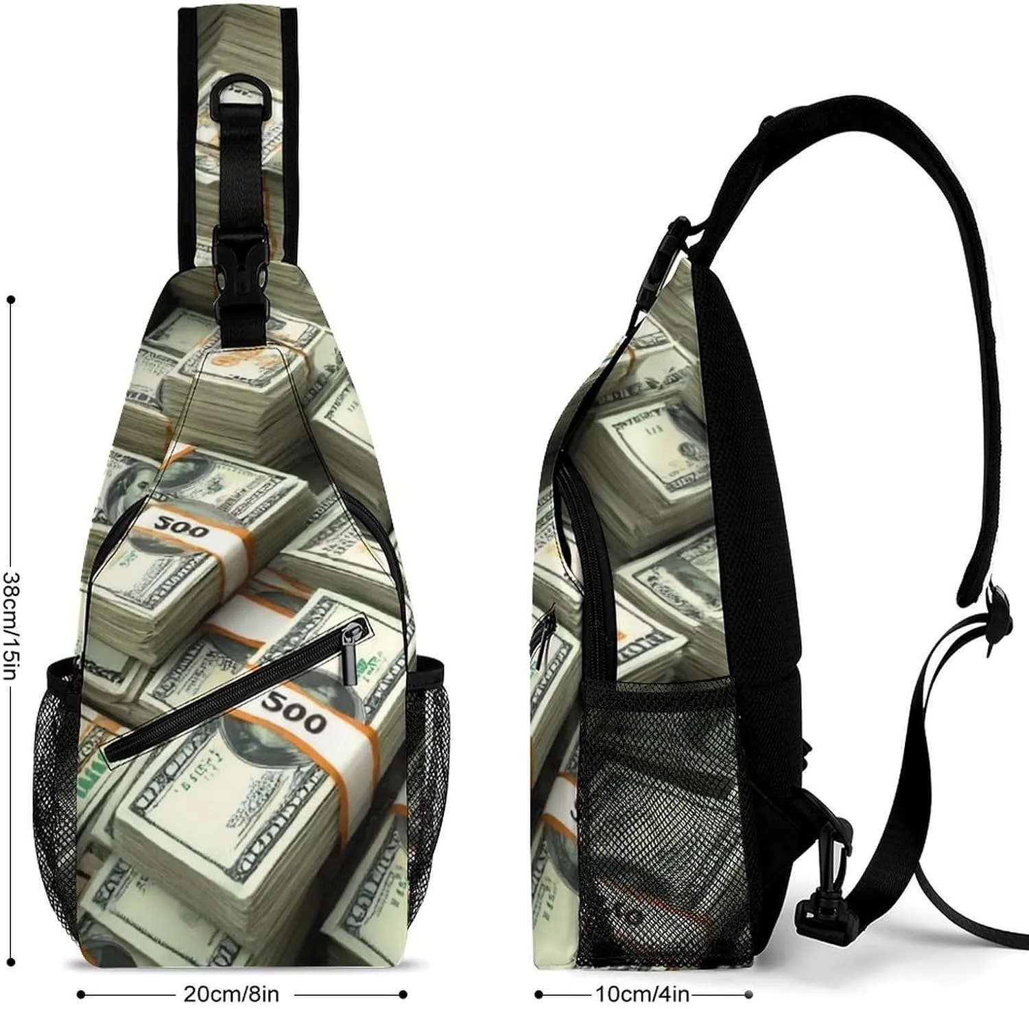 Supdreamc Ultra Lightweight Sling Shoulder Backpack Chest Pack Crossbody Bags Multipurpose Anti-Theft Bag for Work Picnic Hiking Camping Beach Trip, Money American Bill Dollar