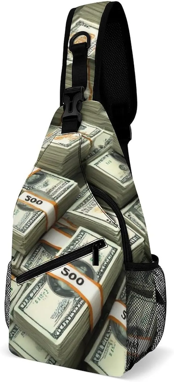 Supdreamc Ultra Lightweight Sling Shoulder Backpack Chest Pack Crossbody Bags Multipurpose Anti-Theft Bag for Work Picnic Hiking Camping Beach Trip, Money American Bill Dollar