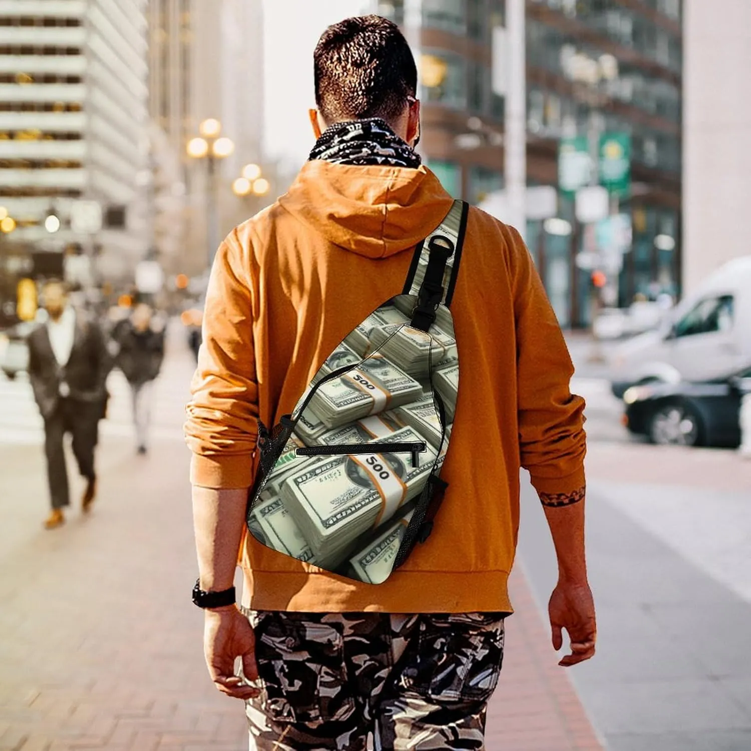 Supdreamc Ultra Lightweight Sling Shoulder Backpack Chest Pack Crossbody Bags Multipurpose Anti-Theft Bag for Work Picnic Hiking Camping Beach Trip, Money American Bill Dollar