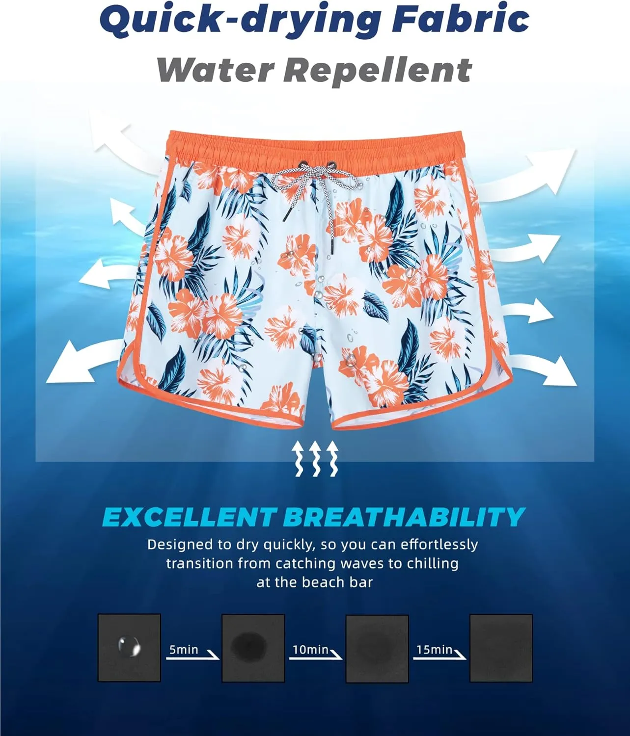SURF CUZ Mens Swim Trunks 5" Swim Shorts Vintage Bathing Suits with Mesh Lining 80s 90s Retro Swimwear Board Shorts