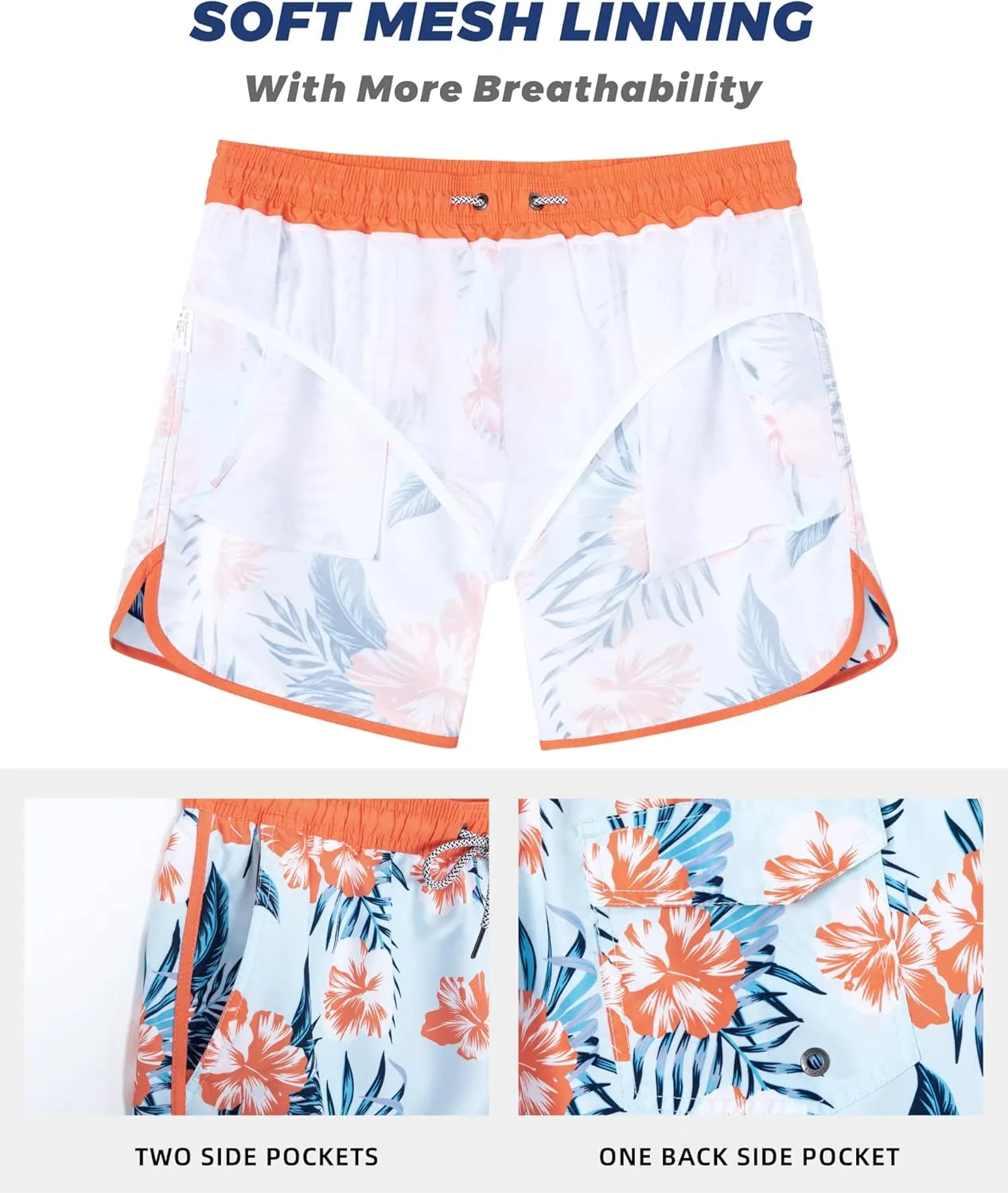 SURF CUZ Mens Swim Trunks 5" Swim Shorts Vintage Bathing Suits with Mesh Lining 80s 90s Retro Swimwear Board Shorts