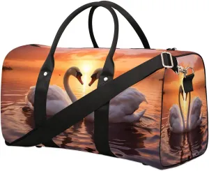 Swans Lake Sunset Travel Duffel Bag for Women Men Foldable Sport Gym Tote Bag Lightweight Waterproof Weekender Overnight Bag for Weekend Holiday Gym Swim Yoga