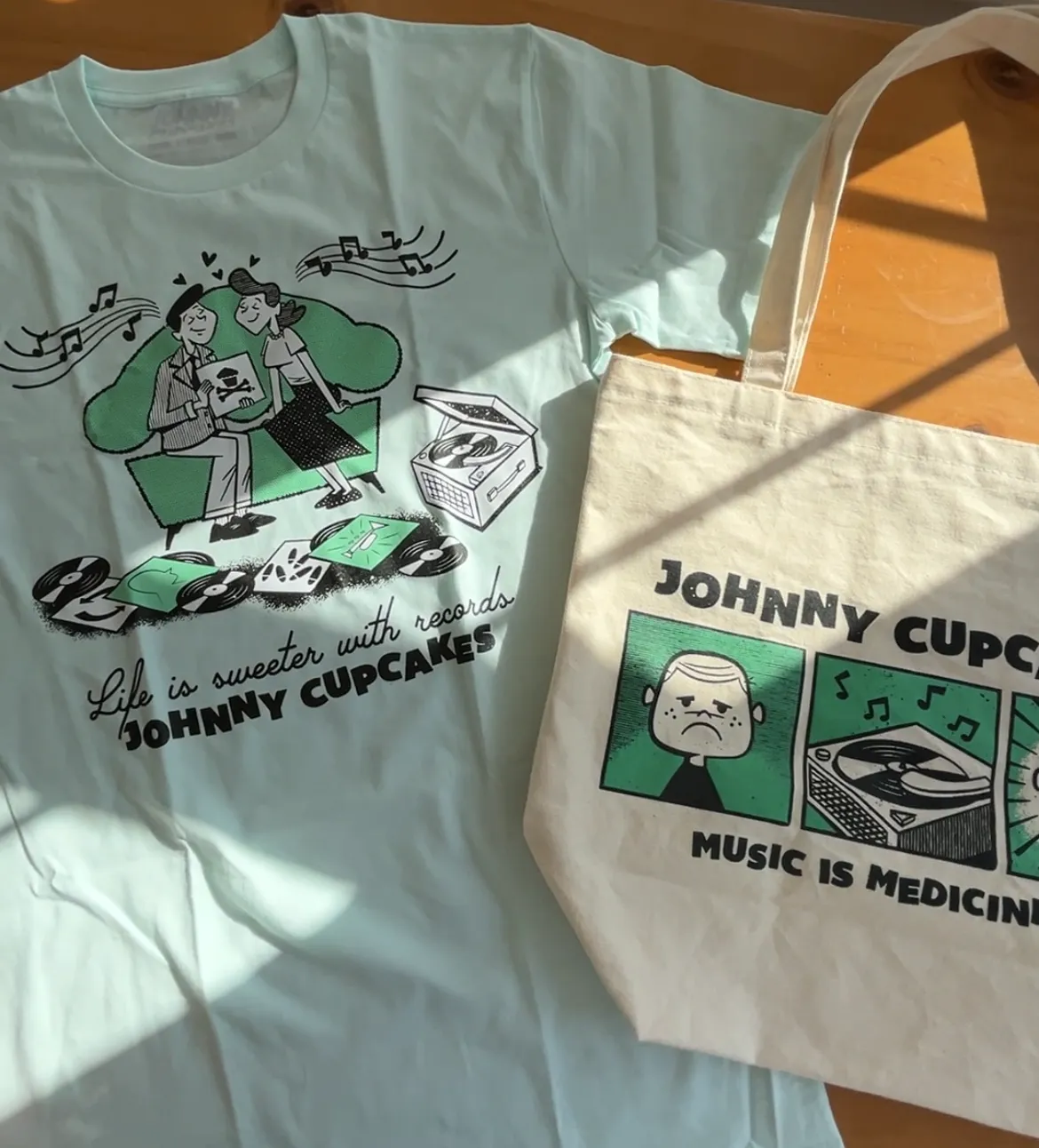 Sweeter with Records Tee w/ Mint Canvas Tote