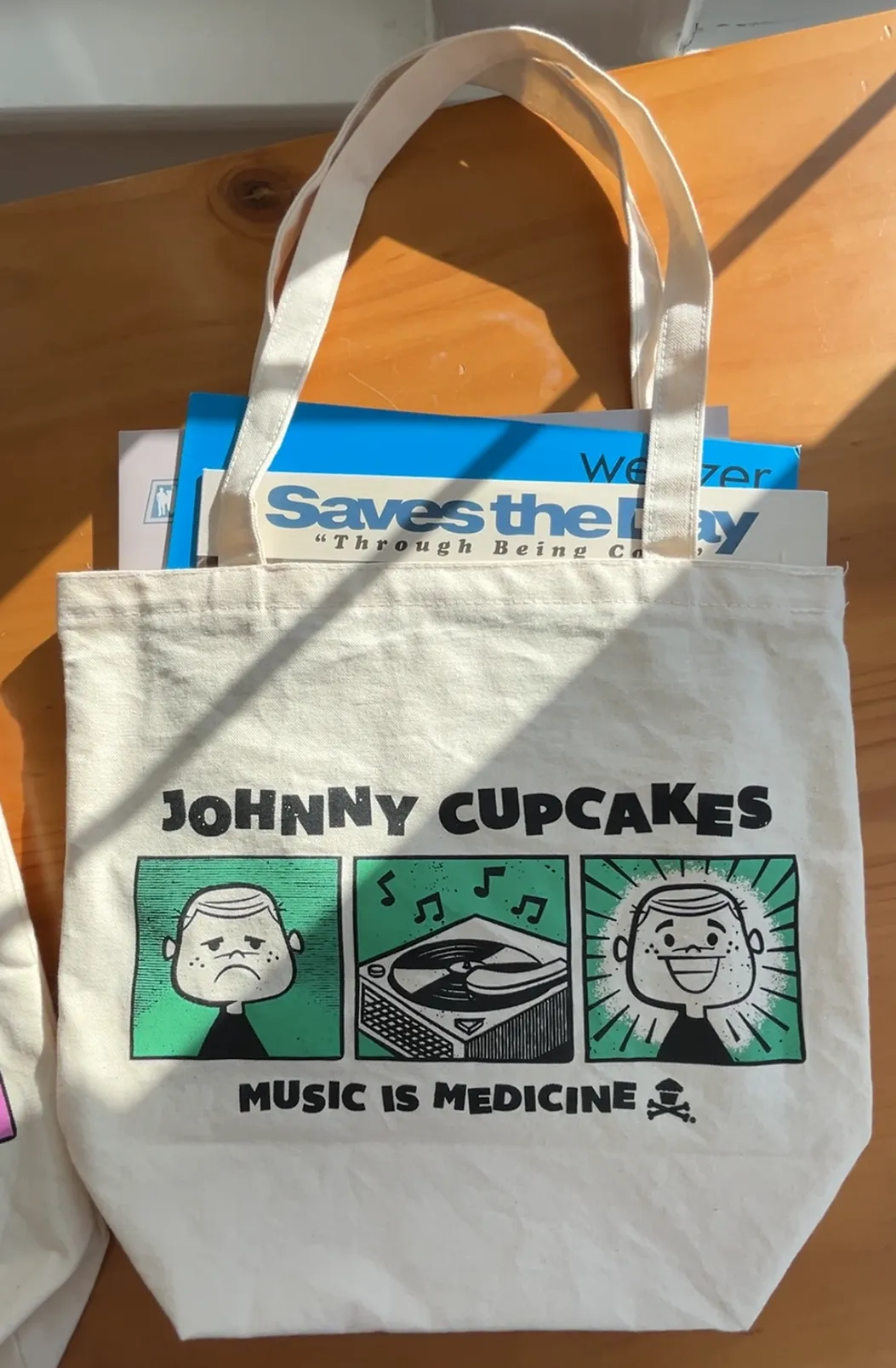 Sweeter with Records Tee w/ Mint Canvas Tote