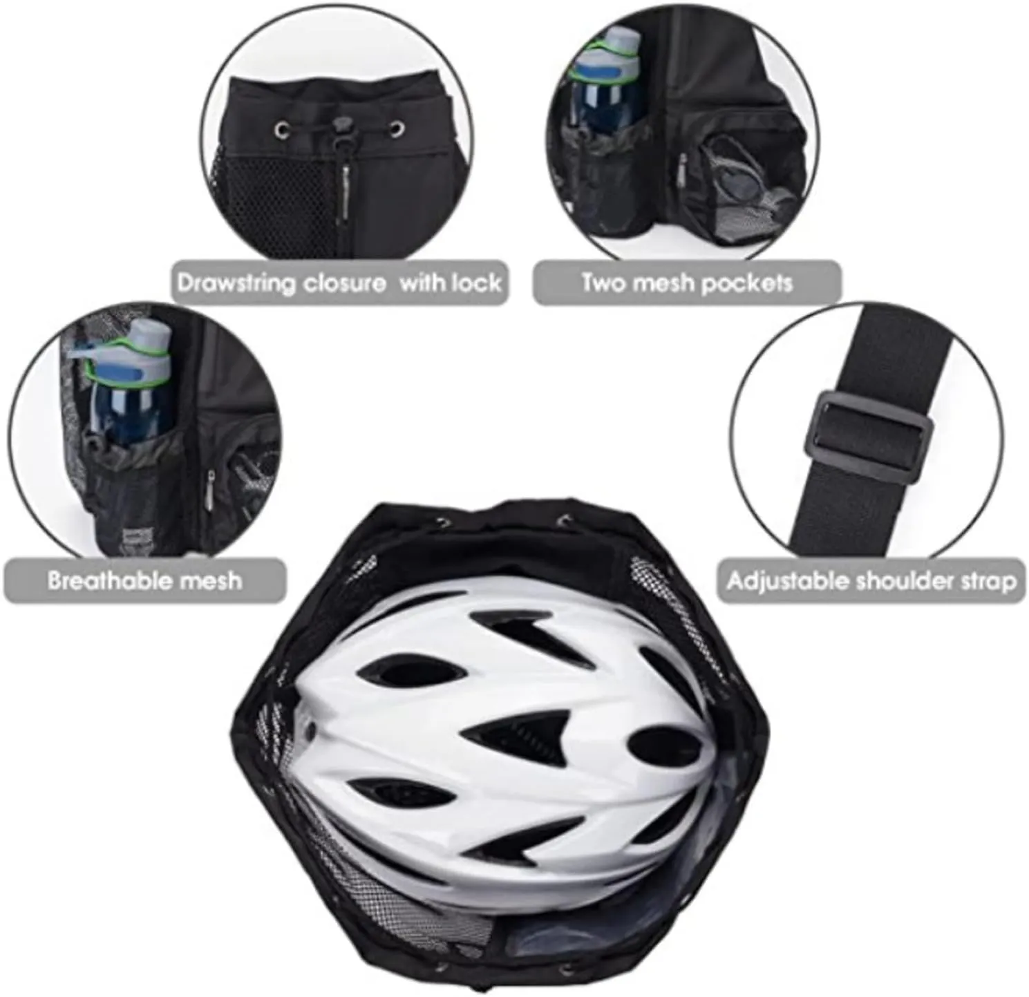 Swim Bag Mesh Drawstring Backpack with Wet Pocket for Swimming, Gym, and Workout Gear for Man Women (Black)