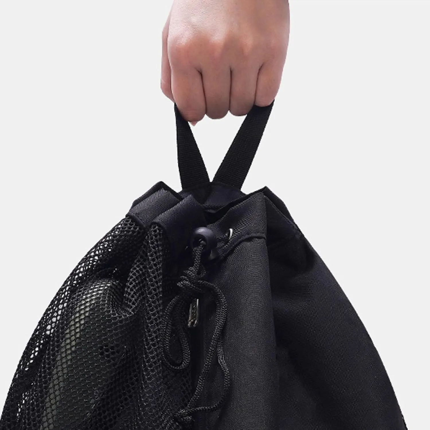Swim Bag Mesh Drawstring Backpack with Wet Pocket for Swimming, Gym, and Workout Gear for Man Women (Black)