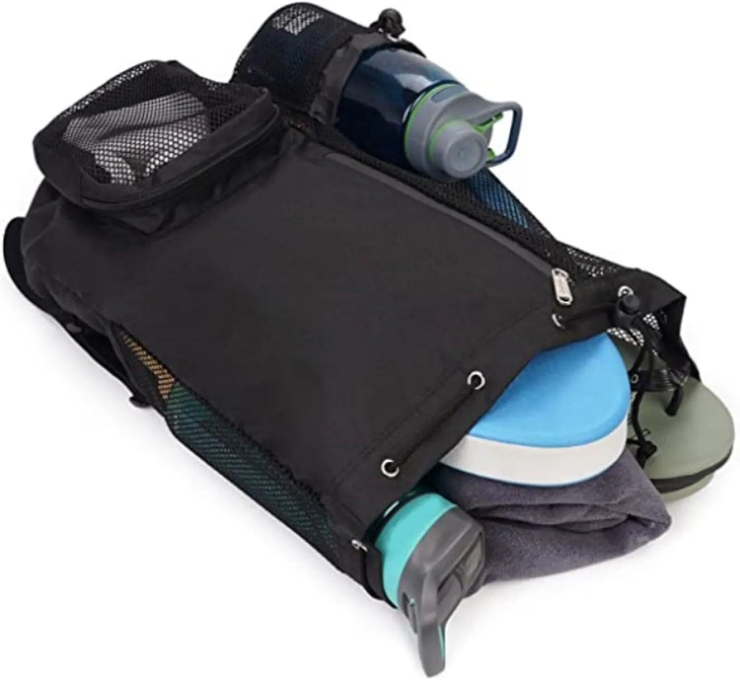 Swim Bag Mesh Drawstring Backpack with Wet Pocket for Swimming, Gym, and Workout Gear for Man Women (Black)