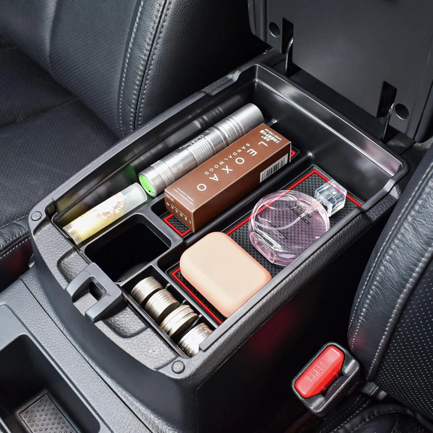 TACORBO Center Console Tray Compatible with Nissan Rogue 2014-2020 and Rogue Sport 2017-2022 Accessories, Armrest Secondary Storage Box, Also Fit Murano 2015-2023 2024 Interior Insert Tray, Red Trim