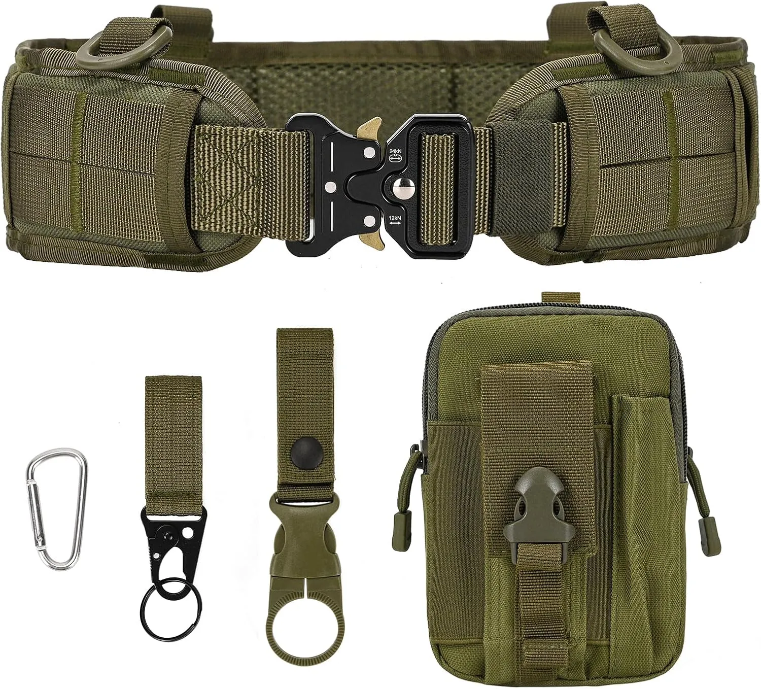 Tactical Belt Set, Men Military Adjustable Nylon Work Belt with Heavy Duty Quick Release Metal Buckle for Outdoor Sport Activity (Green)