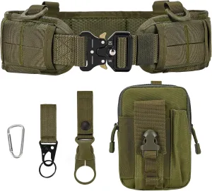 Tactical Belt Set, Men Military Adjustable Nylon Work Belt with Heavy Duty Quick Release Metal Buckle for Outdoor Sport Activity (Green)