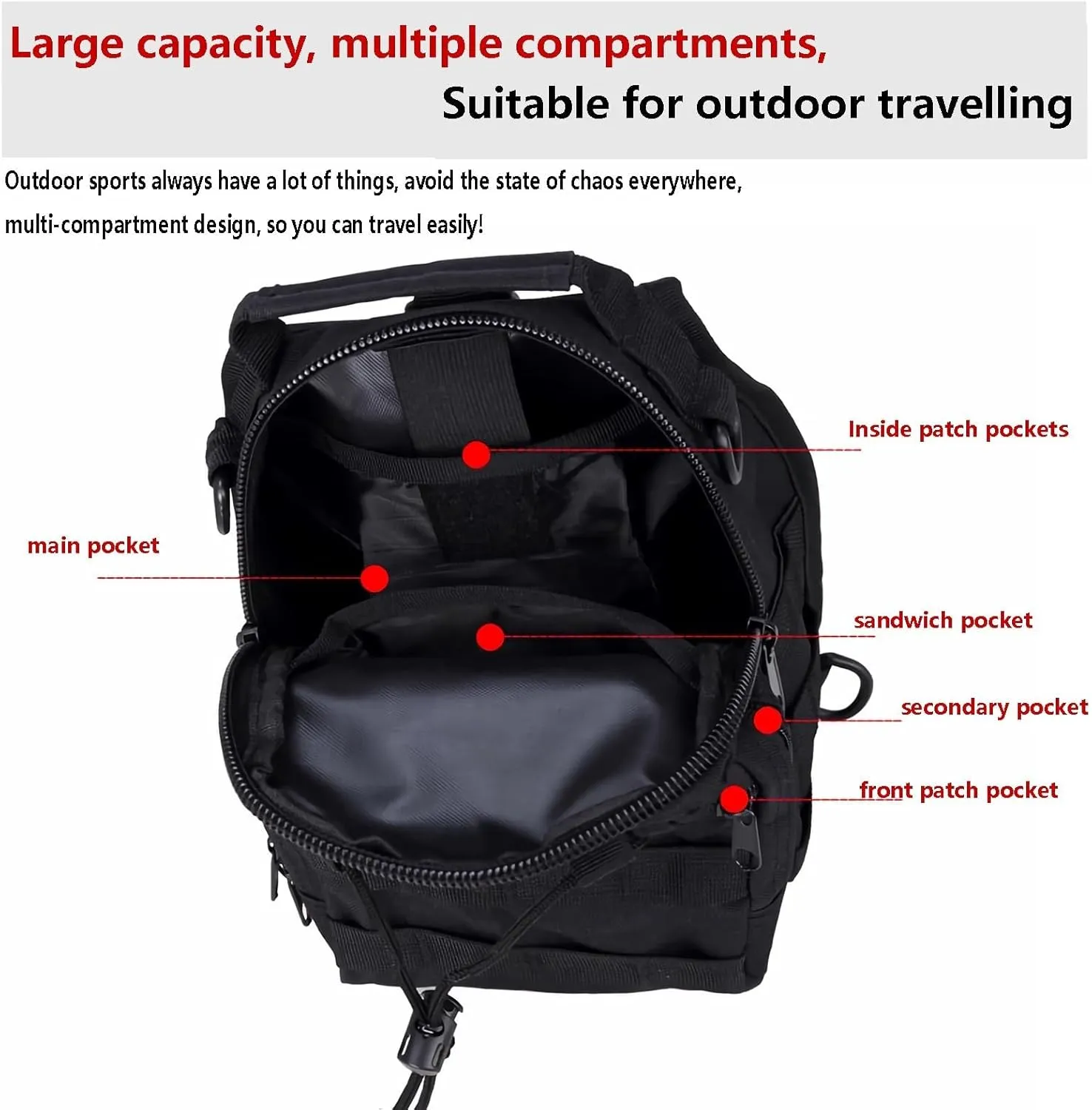 Tactical Shoulder Sling Bag Small Outdoor Chest Pack Backpack for Men Traveling, Trekking, Camping, Sling Backpack(Black CP)