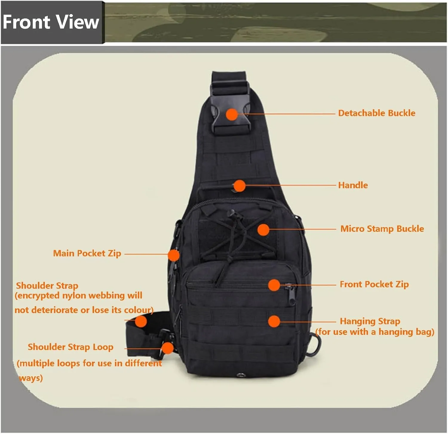 Tactical Shoulder Sling Bag Small Outdoor Chest Pack Backpack for Men Traveling, Trekking, Camping, Sling Backpack(Black CP)