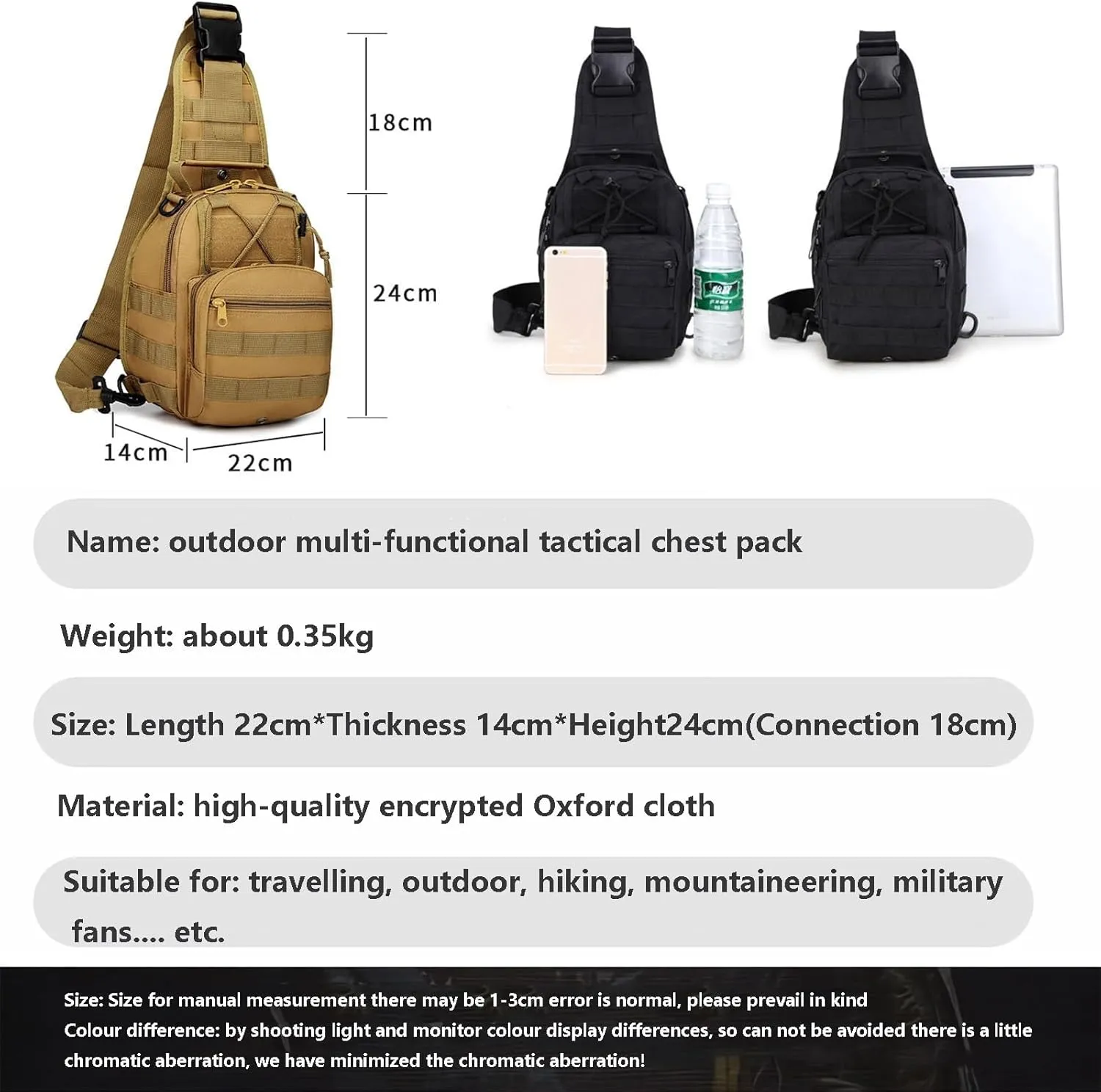 Tactical Shoulder Sling Bag Small Outdoor Chest Pack Backpack for Men Traveling, Trekking, Camping, Sling Backpack(Black CP)