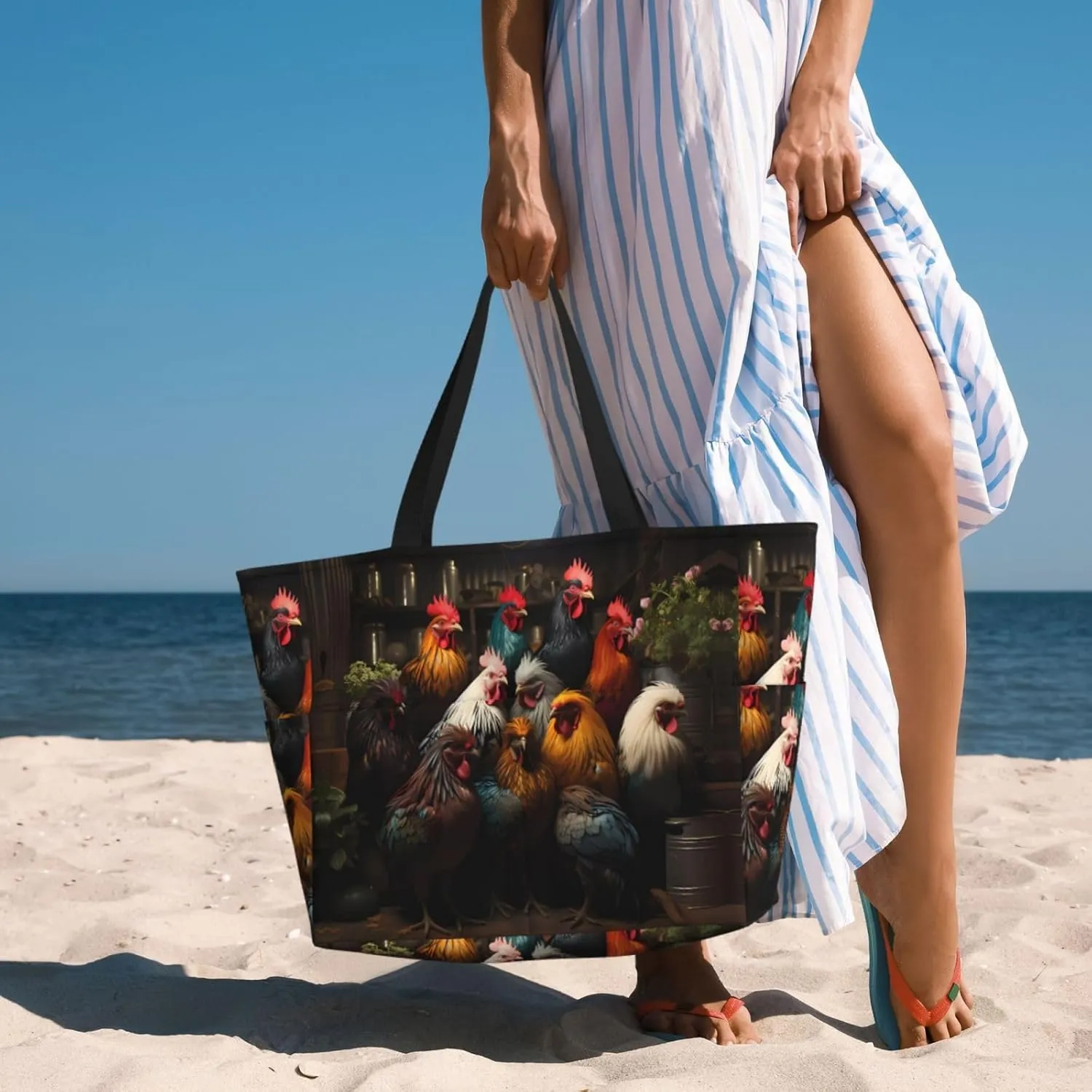 Take A Trip In The Car Spacious Large Capacity Beach Travel Bag - Foldable Beach Bag Tote Bag With Zipper