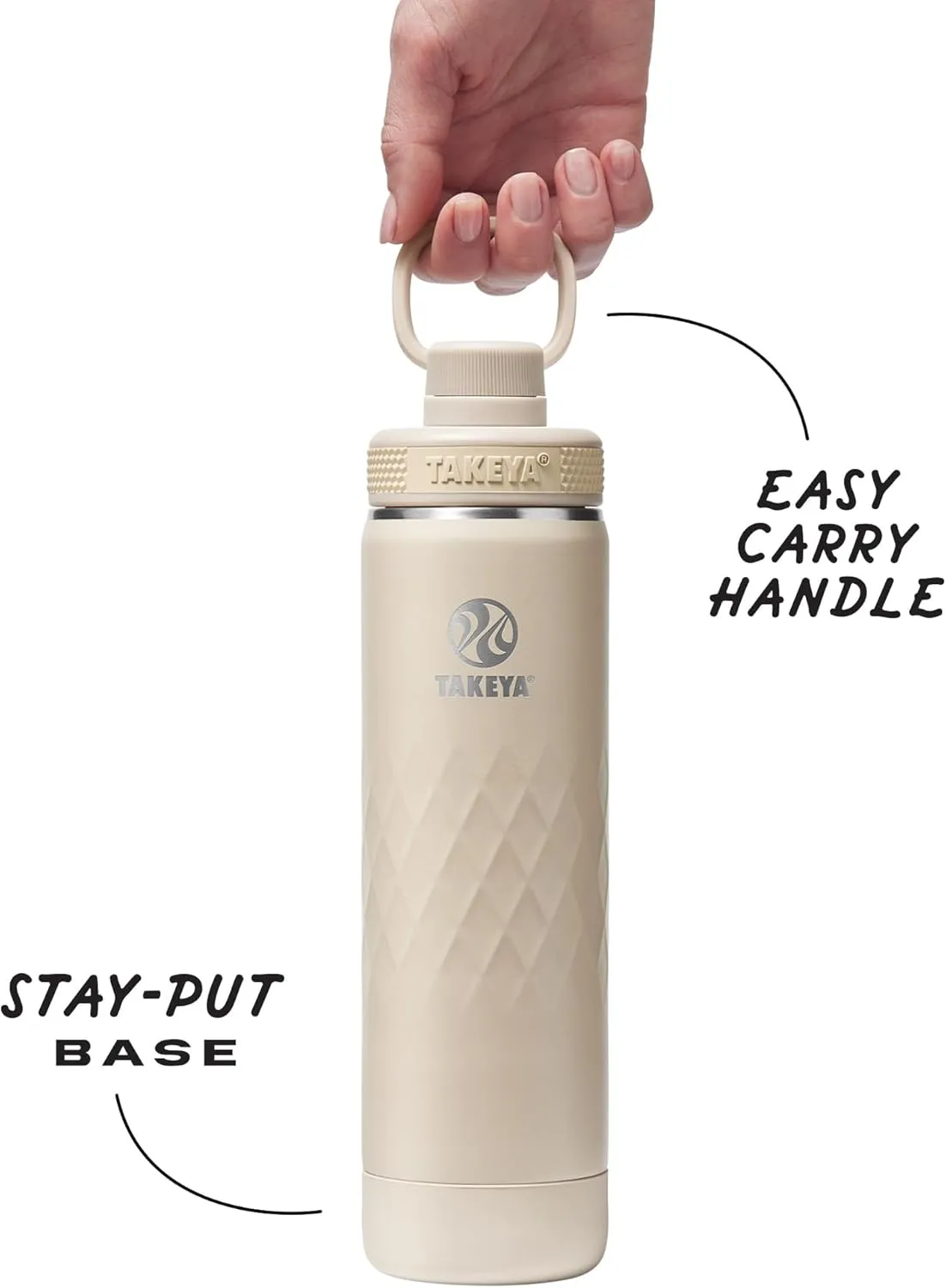 Takeya Sport 22 oz Triple-Insulated Stainless Steel Water Bottle, Spout Lid – Leakproof, Sweatproof, BPA-Free, Keeps Drinks Cold 36 Hrs, Hot 14 Hrs – Almond