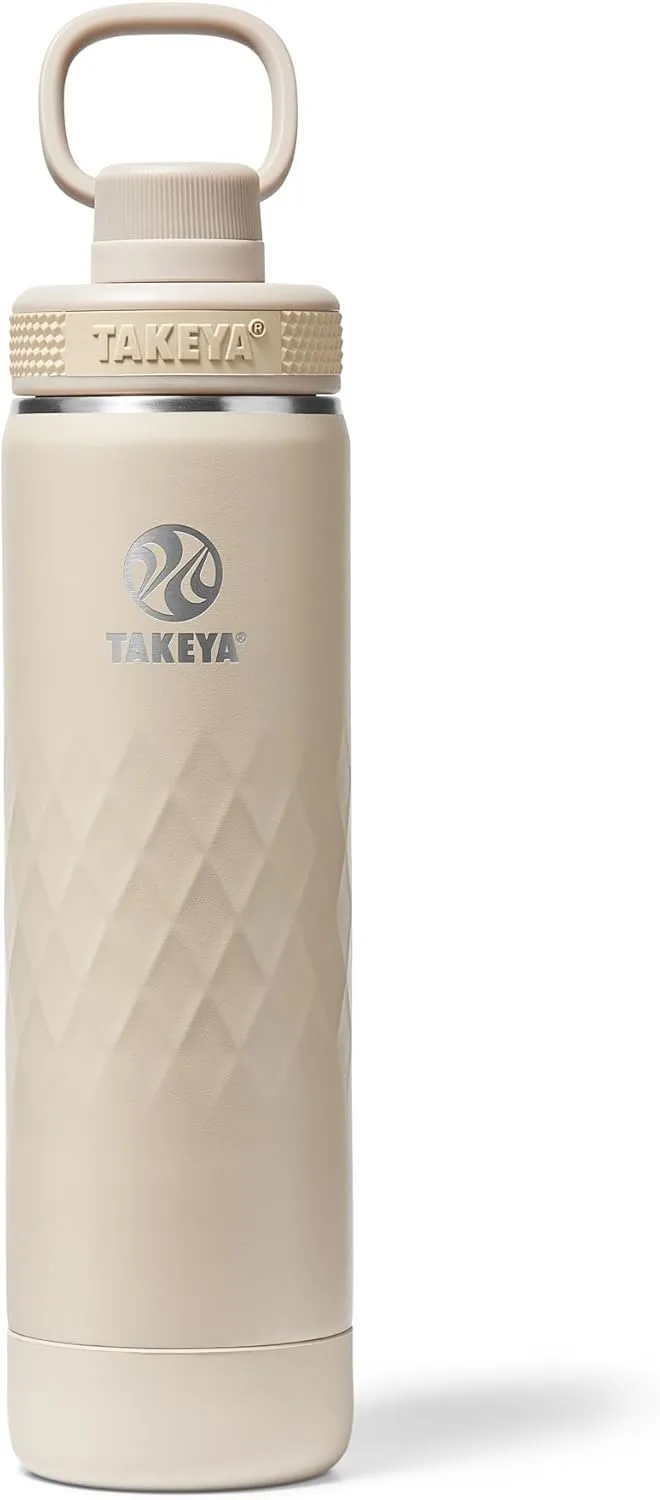 Takeya Sport 22 oz Triple-Insulated Stainless Steel Water Bottle, Spout Lid – Leakproof, Sweatproof, BPA-Free, Keeps Drinks Cold 36 Hrs, Hot 14 Hrs – Almond