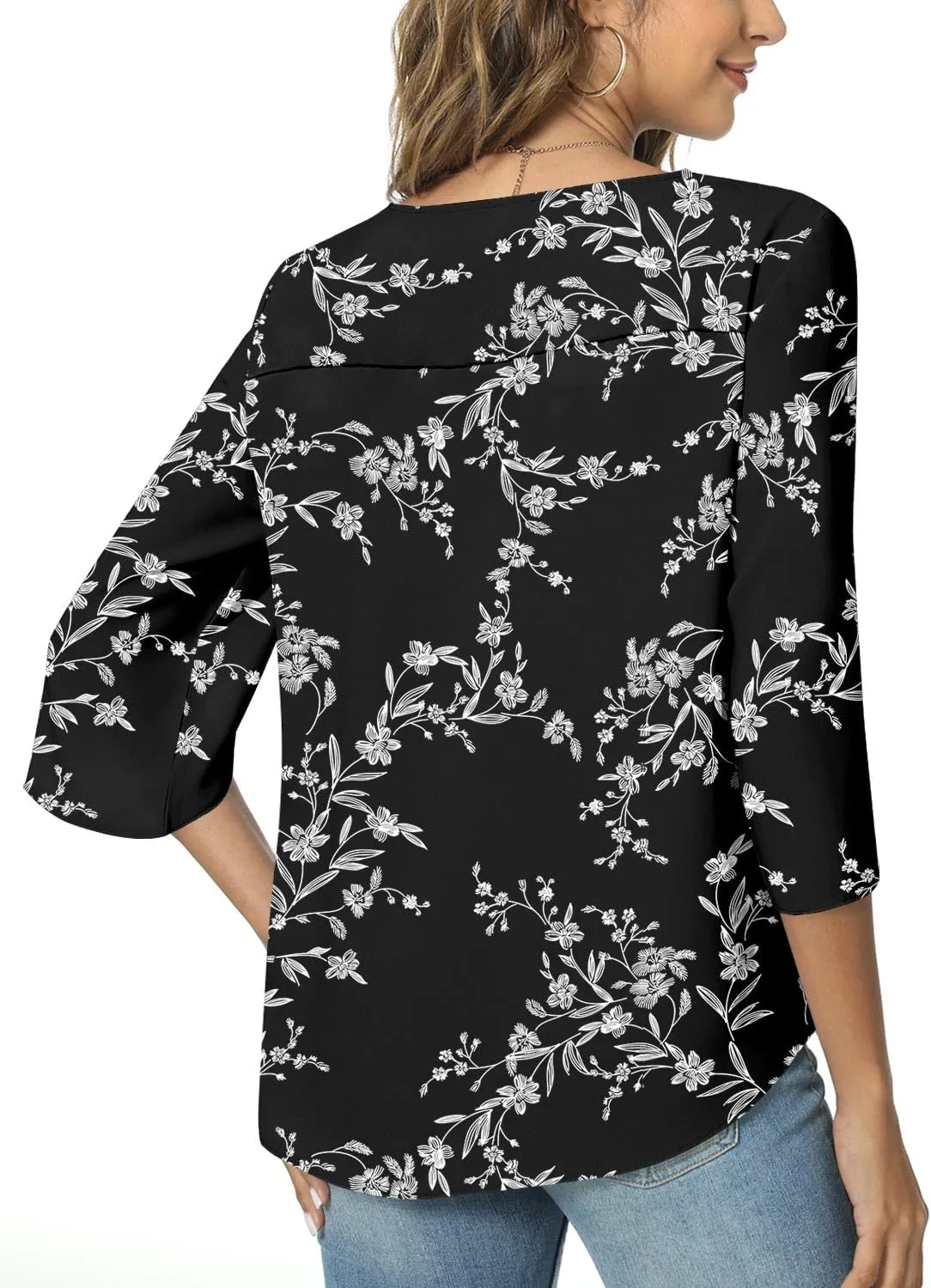 TAOHUADAO Womens 2025 Summer 3/4 Sleeve Tunic Tops Chiffon Work Blouse V-Neck Dressy Casual Shirt