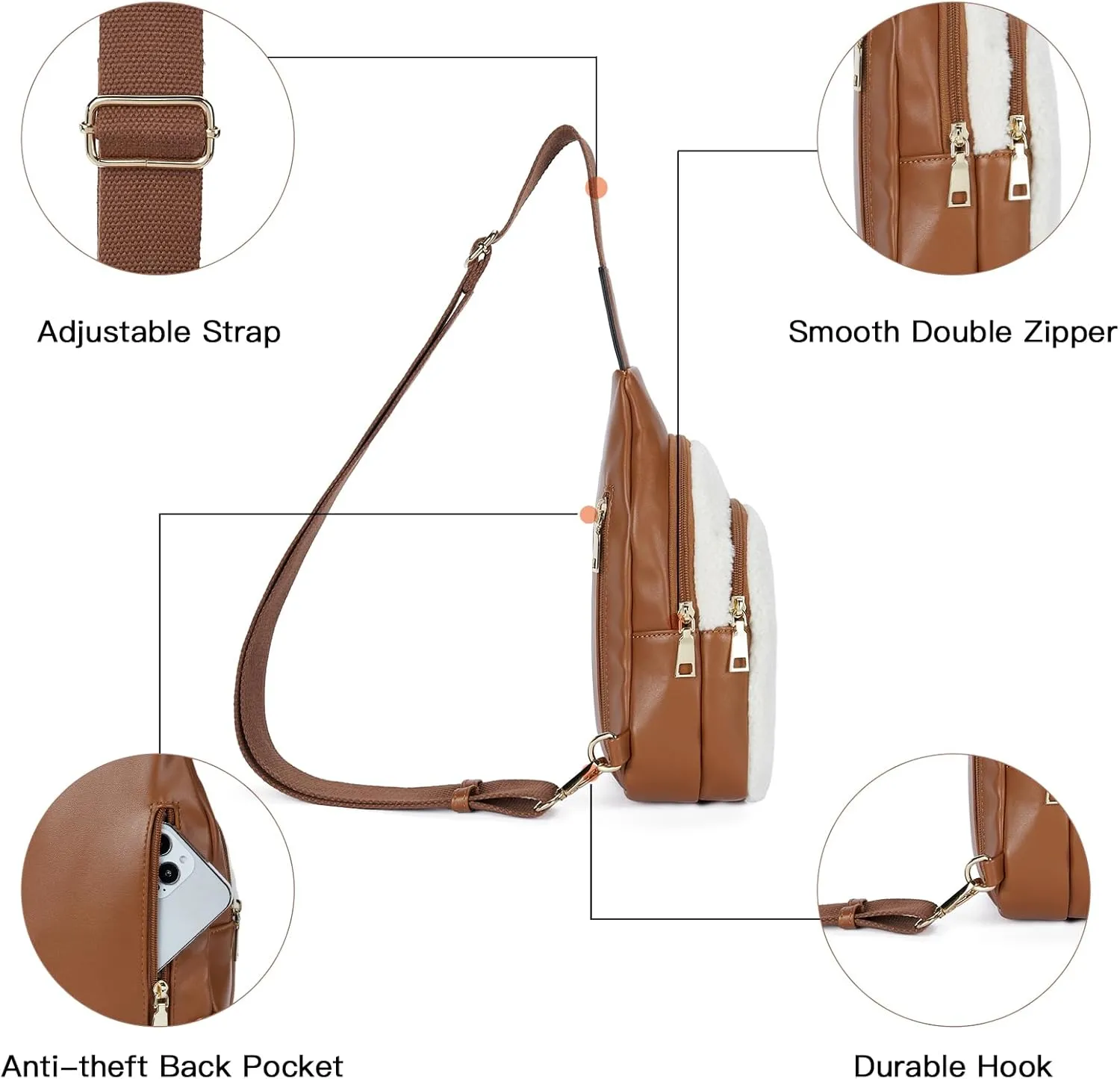 Telena Small Sling Bag for Women Leather Crossbody Fanny Packs Chest Bag for Women