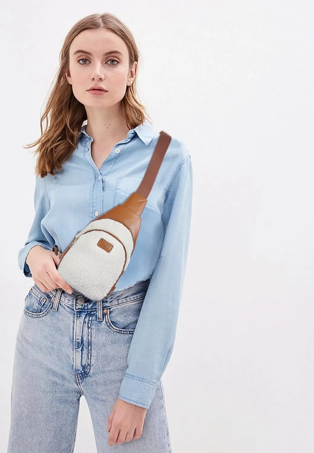 Telena Small Sling Bag for Women Leather Crossbody Fanny Packs Chest Bag for Women