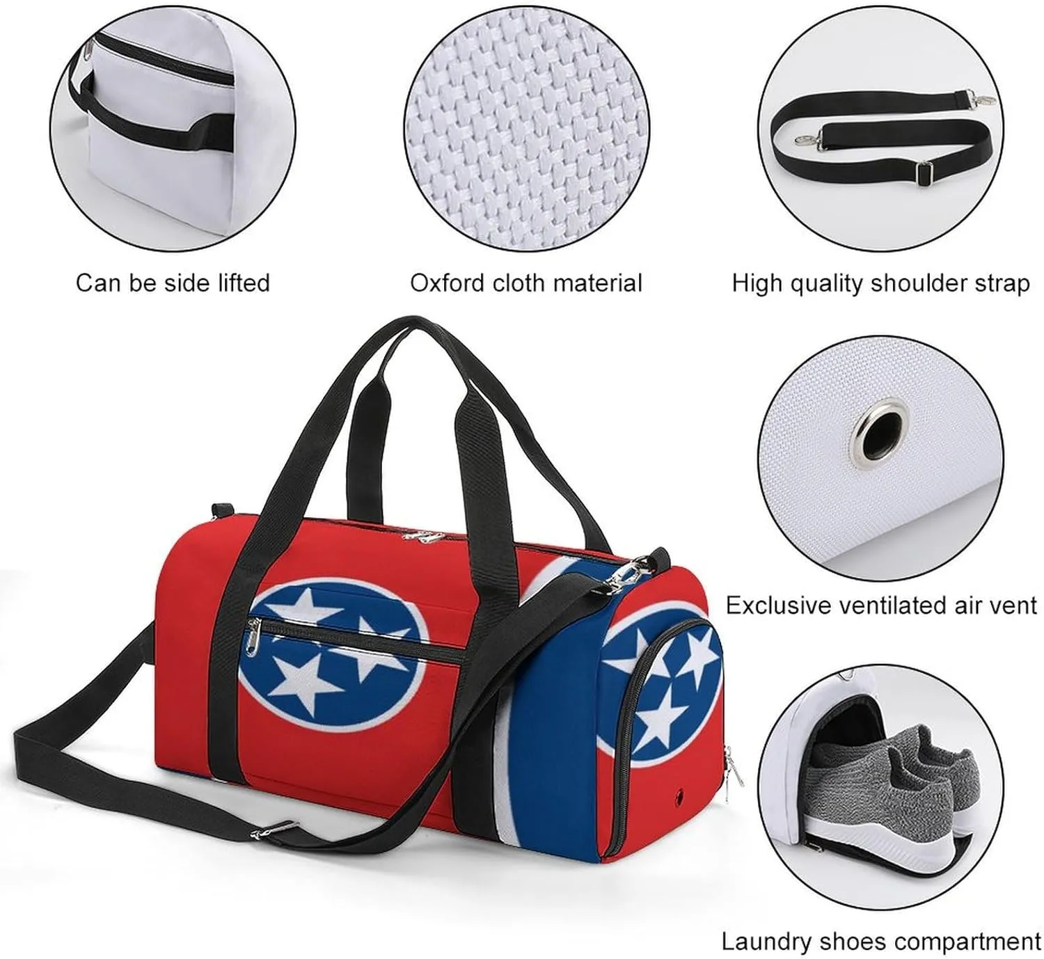 Tennessee State Flag Gym Bag-Workout Organizer with Water Resistant Compartments for Gym Lovers