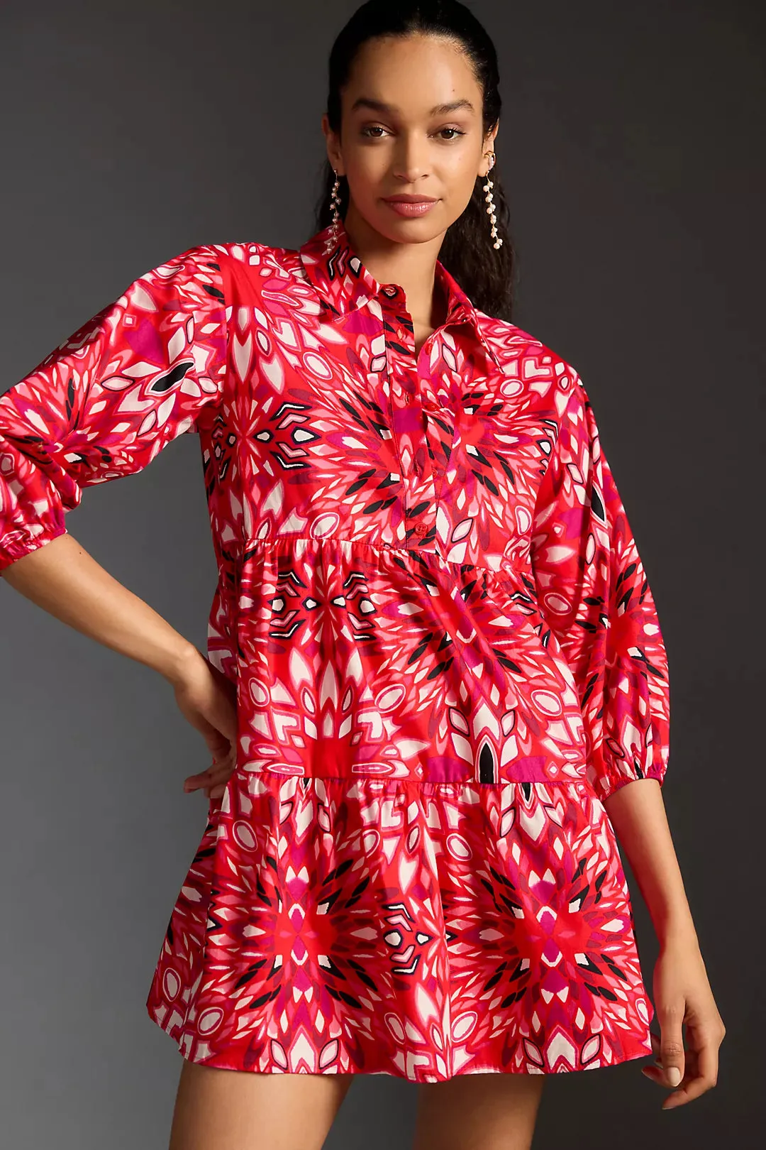 The Bettina Tiered Mini Shirt Dress by Maeve