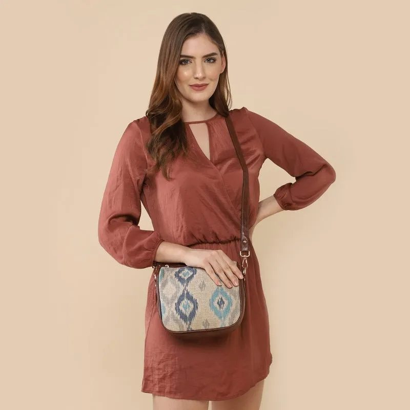THE CLOWNFISH Garnet Series Printed Handicraft Fabric & Tapestry Crossbody Sling Bag for Women Ladies Single Shoulder Bag Shoulder Belt (Pearl)