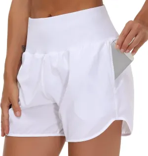 THE GYM PEOPLE Women’s High Waist Running Shorts with Liner Athletic Hiking Workout Shorts Zip Pockets