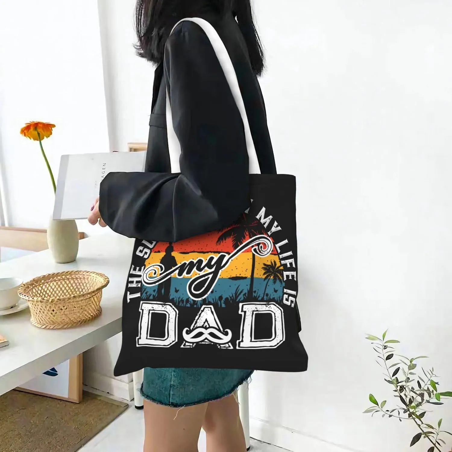 The Super Hero In My Life Is MY Dad Fathers Day Canvas Tote Bag for Women Grocery Shoulder Bags Shopping Handbags