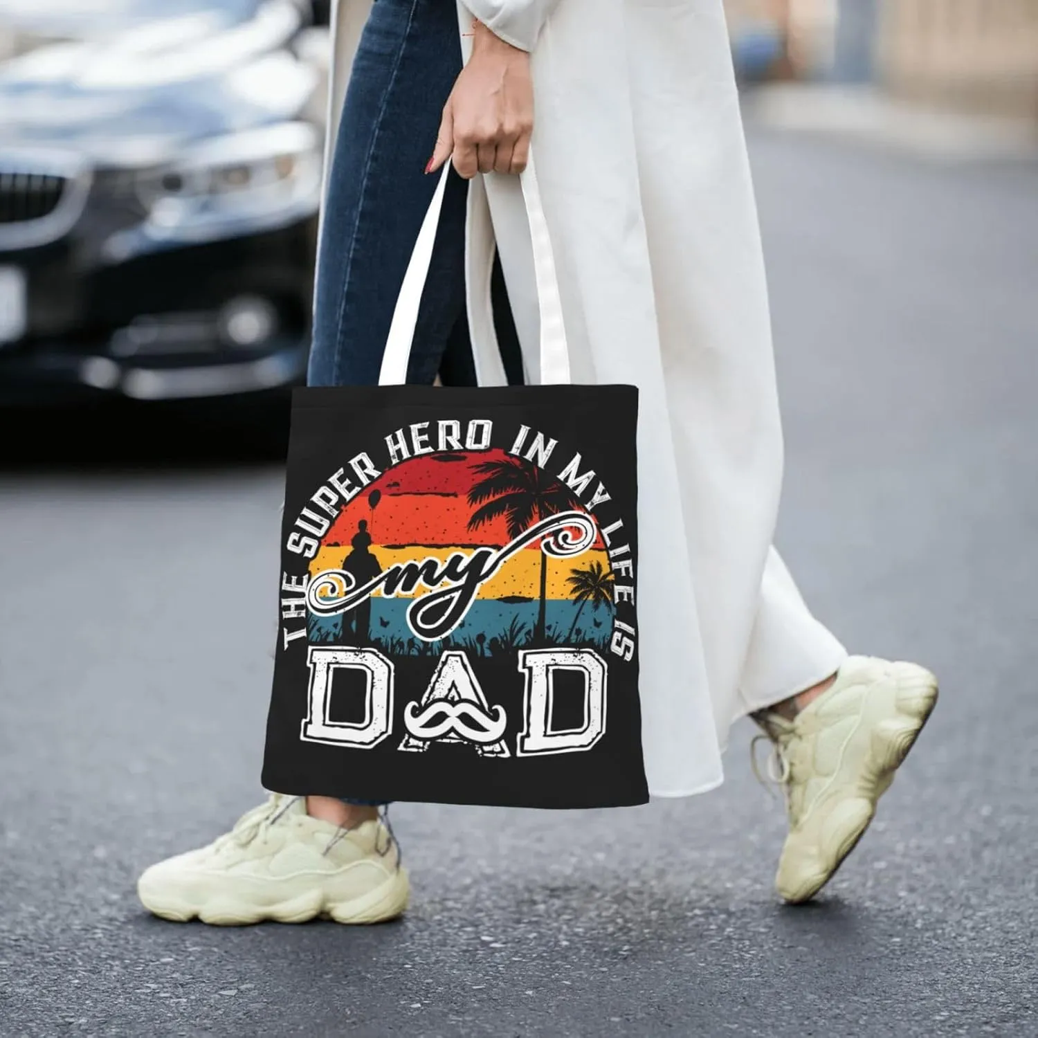 The Super Hero In My Life Is MY Dad Fathers Day Canvas Tote Bag for Women Grocery Shoulder Bags Shopping Handbags