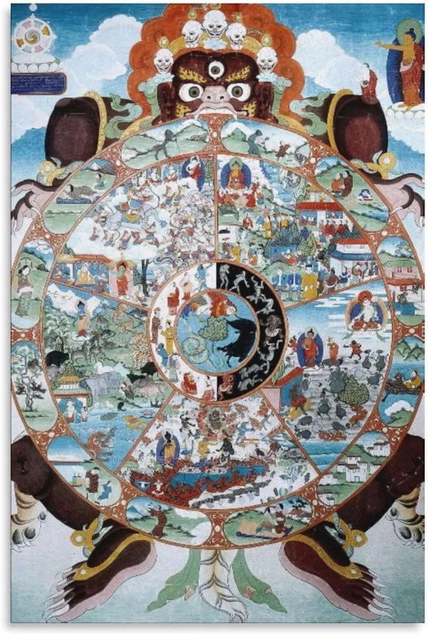The Wheel of Life Tibetan Buddhist Room Aesthetics Posters Canvas Posters Bedroom Decoration Sports Office Decoration Gifts Wall Art Decoration Printing Posters 12x18inchs(30x45cm)