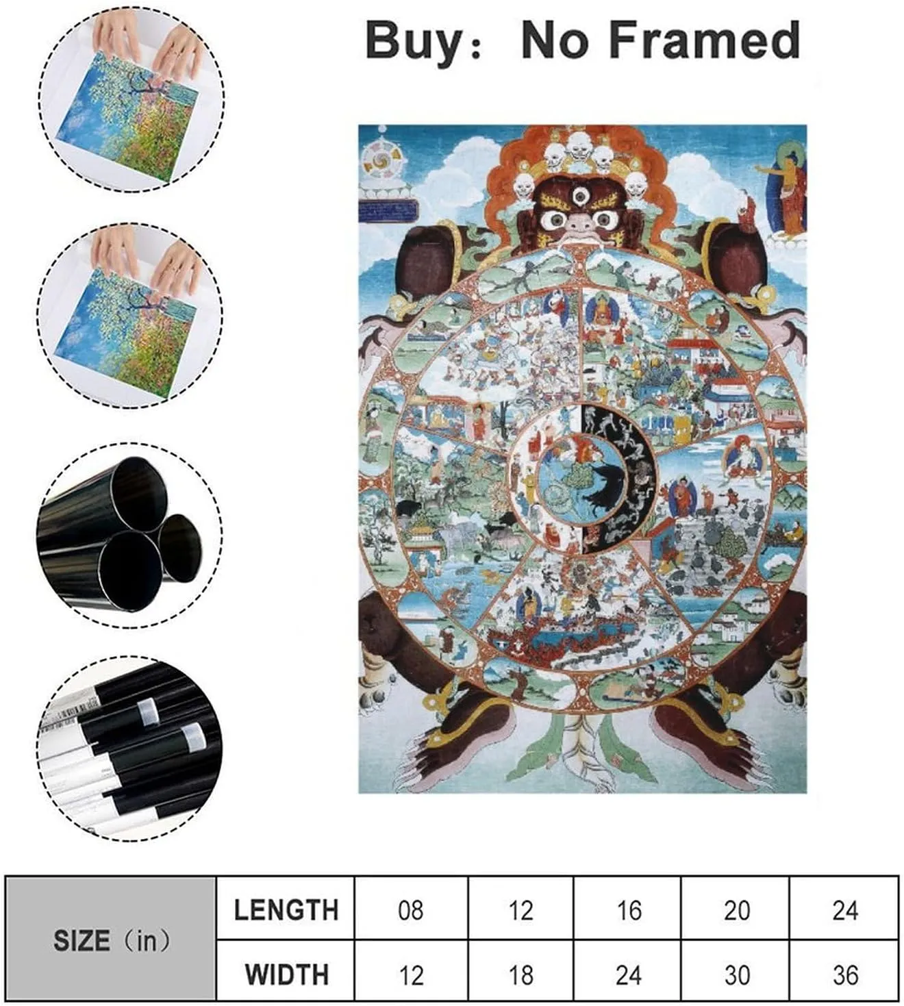 The Wheel of Life Tibetan Buddhist Room Aesthetics Posters Canvas Posters Bedroom Decoration Sports Office Decoration Gifts Wall Art Decoration Printing Posters 12x18inchs(30x45cm)