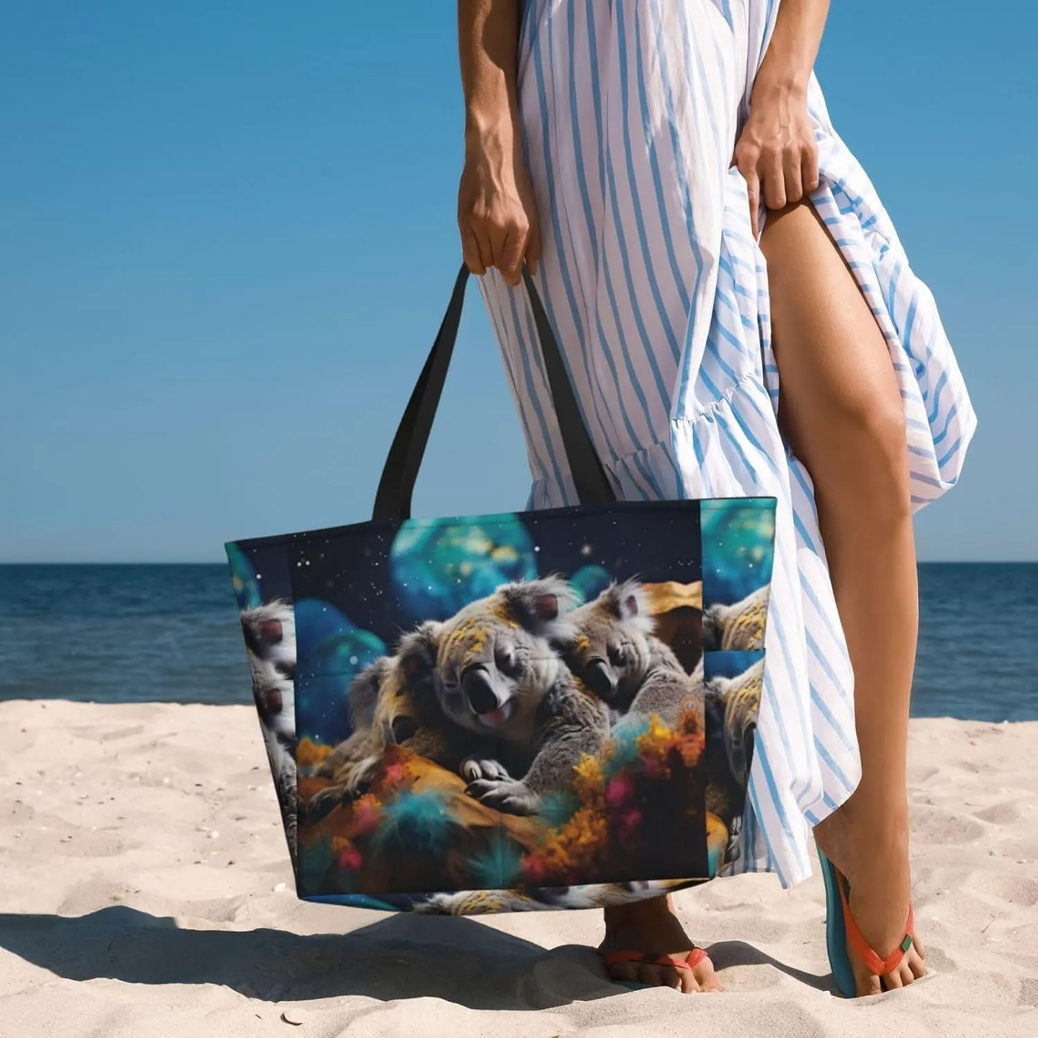 The Wolf With Blue Eyes Spacious Large Capacity Beach Travel Bag - Foldable Beach Bag Tote Bag With Zipper