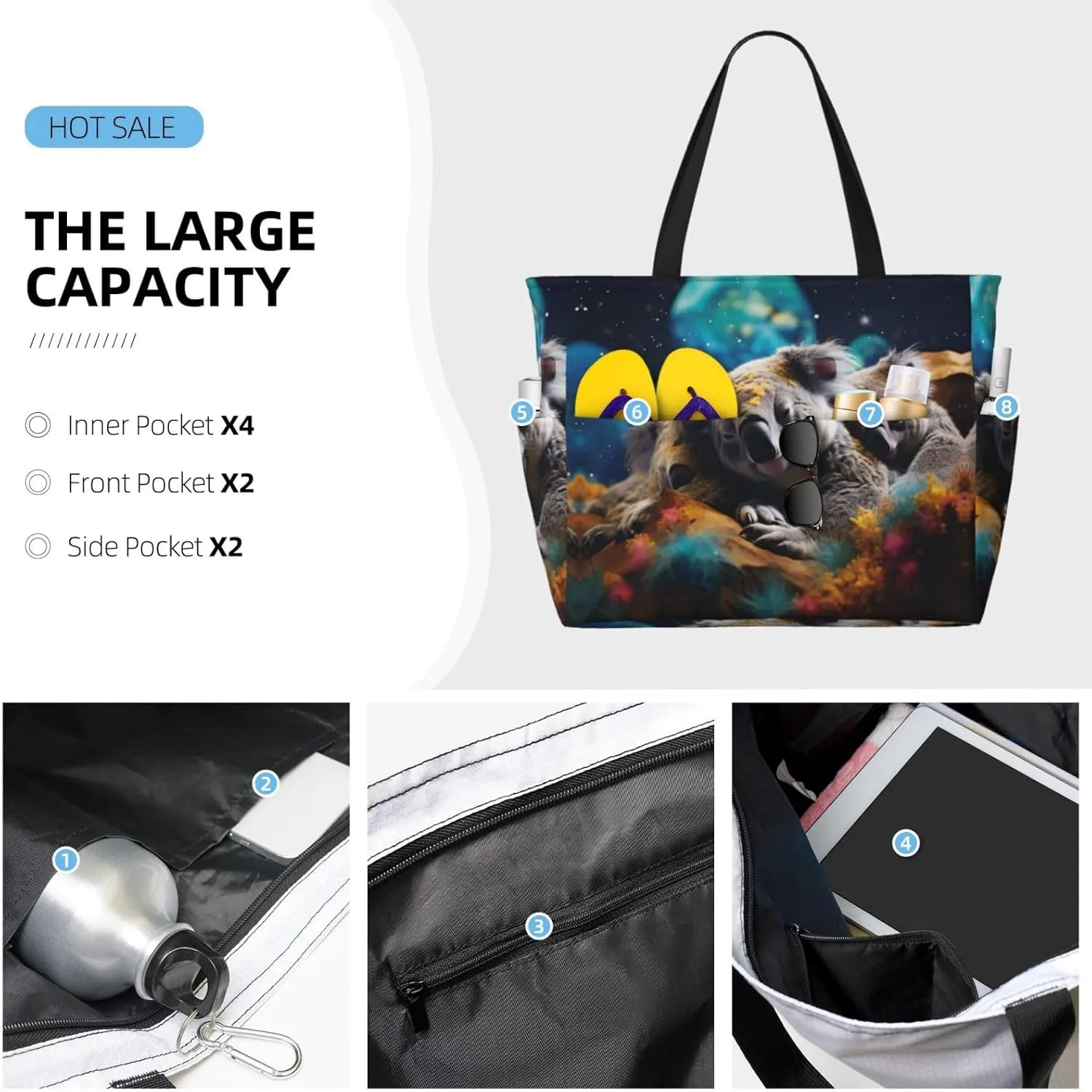 The Wolf With Blue Eyes Spacious Large Capacity Beach Travel Bag - Foldable Beach Bag Tote Bag With Zipper