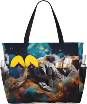 The Wolf With Blue Eyes Spacious Large Capacity Beach Travel Bag - Foldable Beach Bag Tote Bag With Zipper