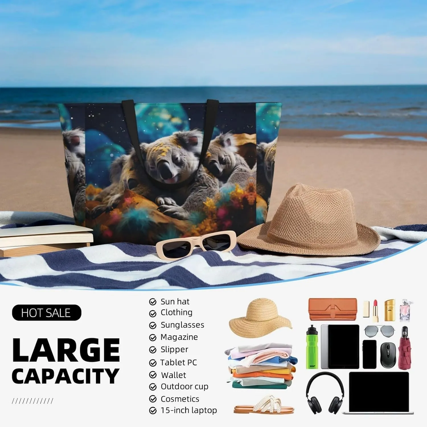 The Wolf With Blue Eyes Spacious Large Capacity Beach Travel Bag - Foldable Beach Bag Tote Bag With Zipper