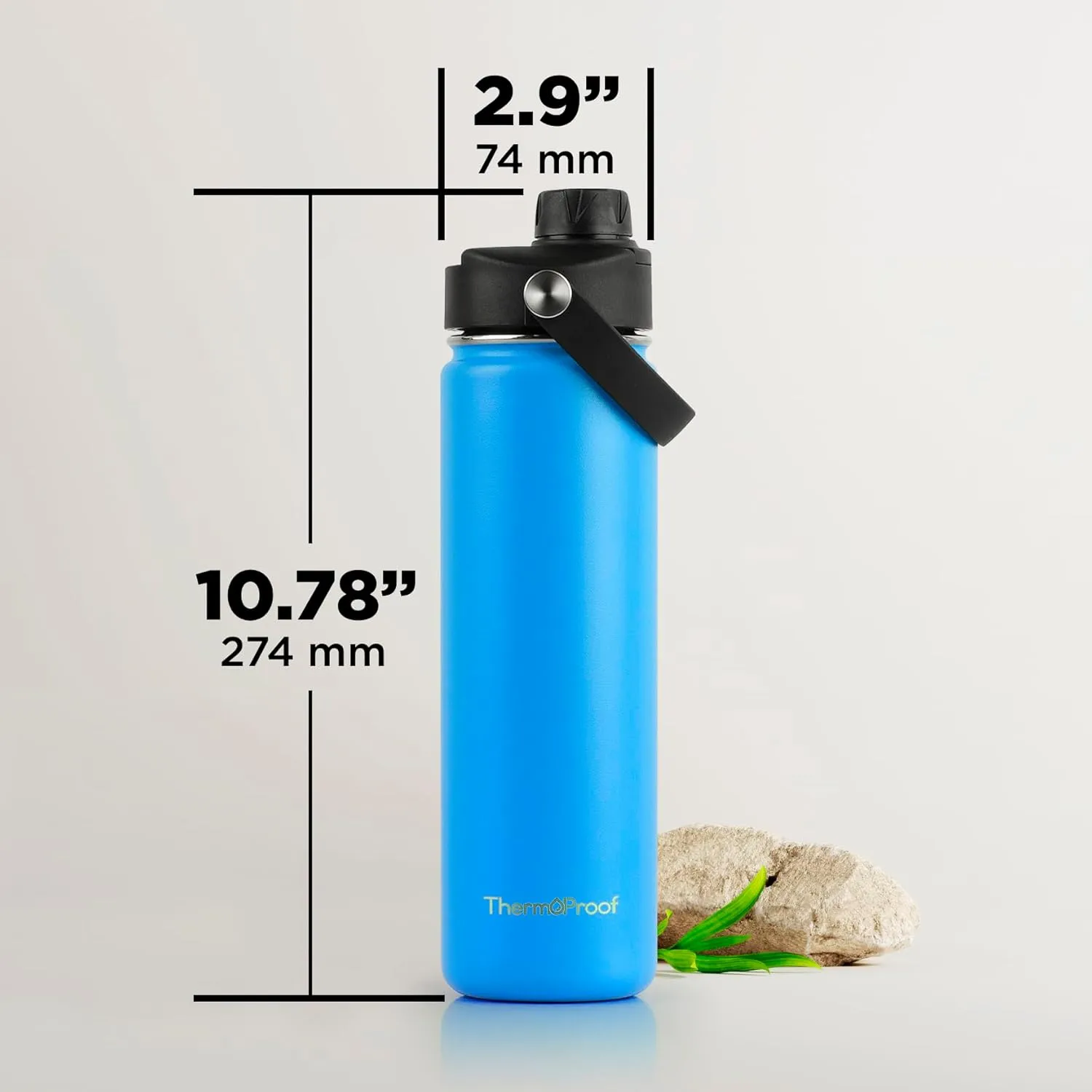 ThermoProof Double-Walled Vacuum Insulated Stainless Steel Water Bottle - Wide Mouth with Chug & Spout Lids, Dishwasher Safe, Reusable, Leakproof, Hot & Cold for Men, Women & Kids - 22oz, Light Blue