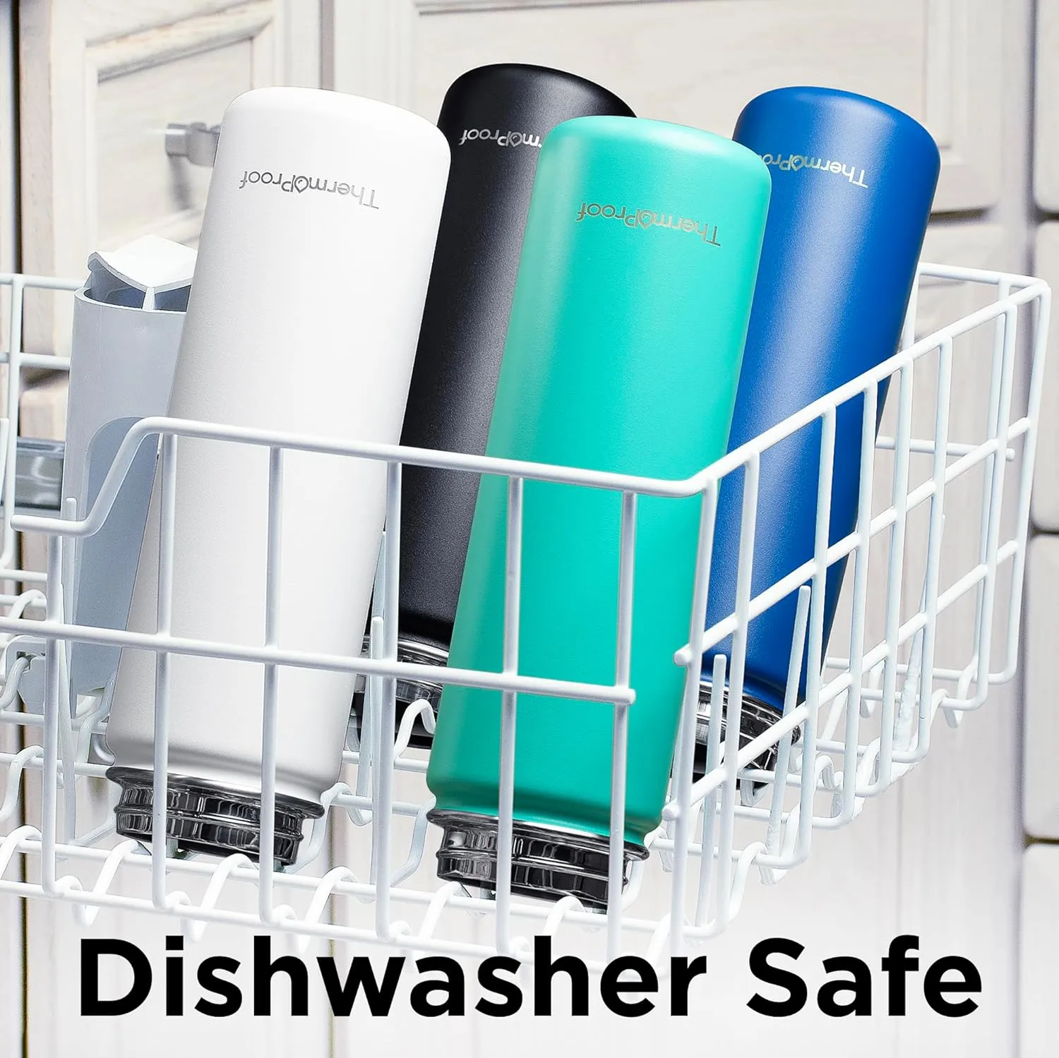 ThermoProof Double-Walled Vacuum Insulated Stainless Steel Water Bottle - Wide Mouth with Chug & Spout Lids, Dishwasher Safe, Reusable, Leakproof, Hot & Cold for Men, Women & Kids - 22oz, Light Blue