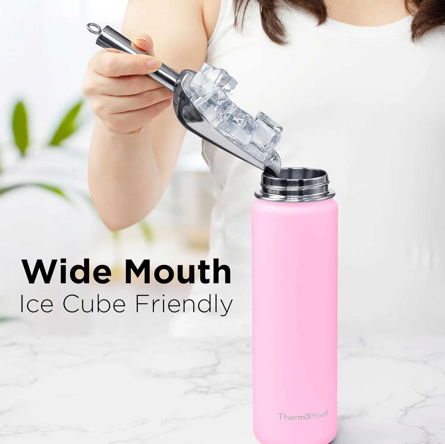 ThermoProof Double-Walled Vacuum Insulated Stainless Steel Water Bottle - Wide Mouth with Chug & Spout Lids, Dishwasher Safe, Reusable, Leakproof, Hot & Cold for Men, Women & Kids - 22oz, Pink