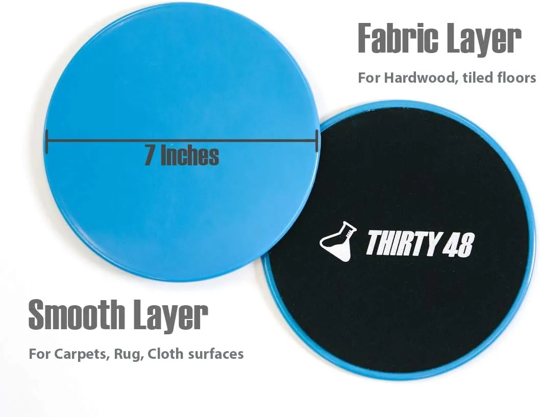 Thirty48 Gliding Discs Core Sliders and 5 Exercise Resistance Bands | Strength, Stability, and Training for Home, Gym, Travel | User Guide & Carry Bag