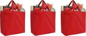 Threadart Reusable Heavy Duty 100% Cotton Canvas Grocery Bags Pack of 3 | With Strong Handles Holds up to 50lbs | Eco Friendly | Large Size 14x14x7.5 - Red