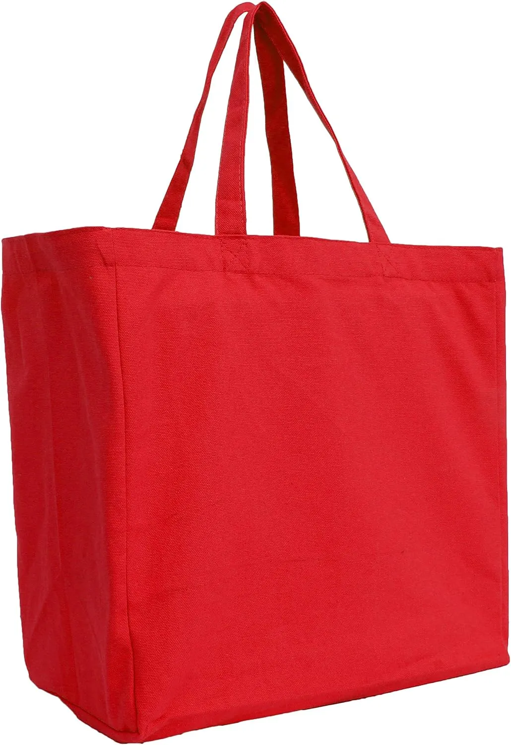 Threadart Reusable Heavy Duty 100% Cotton Canvas Grocery Bags Pack of 3 | With Strong Handles Holds up to 50lbs | Eco Friendly | Large Size 14x14x7.5 - Red