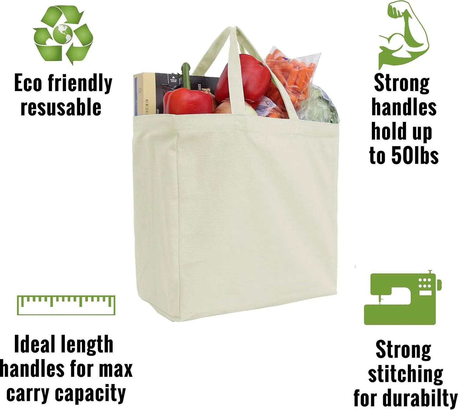 Threadart Reusable Heavy Duty 100% Cotton Canvas Grocery Bags Pack of 3 | With Strong Handles Holds up to 50lbs | Eco Friendly | Large Size 14x14x7.5 - Red