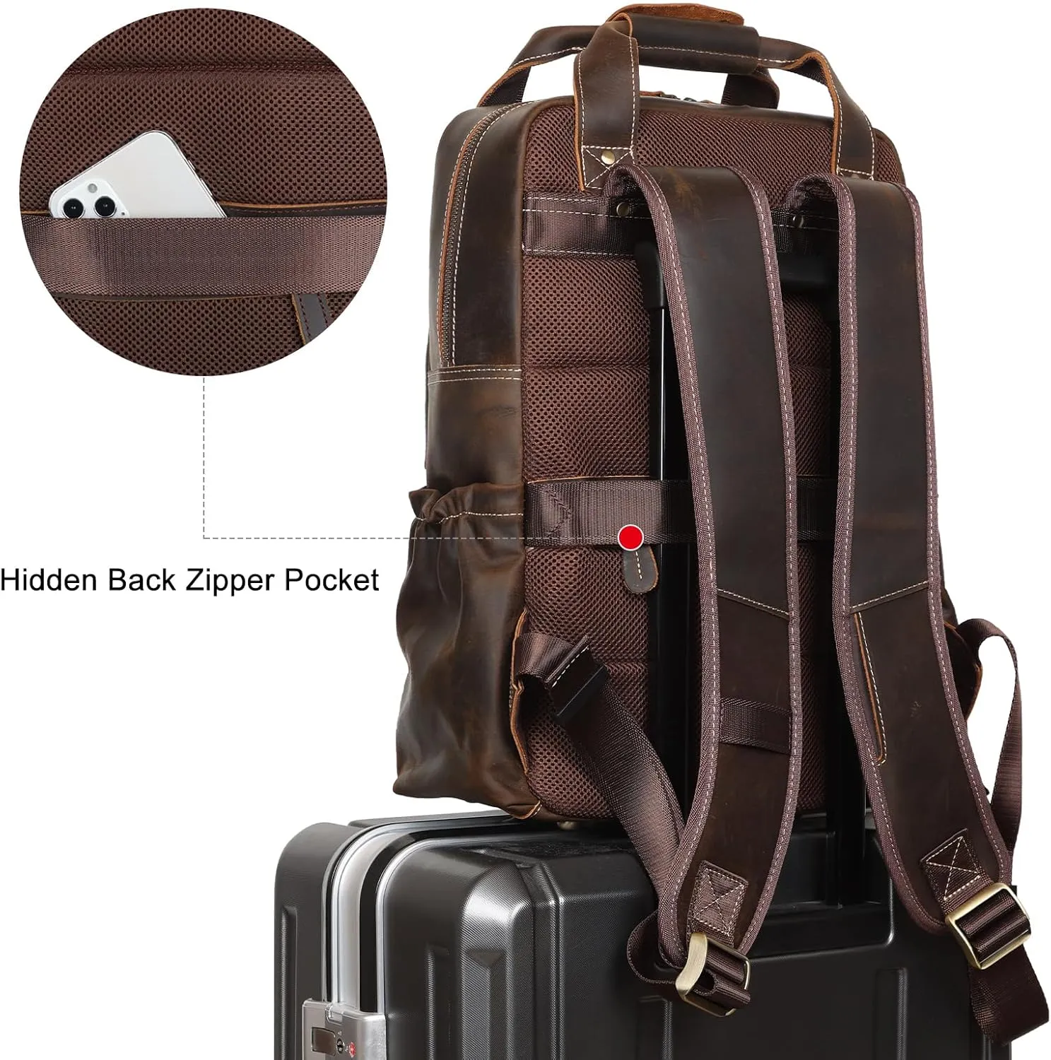 TIDING Full Grain Leather 17 Inch Computer Backpack for Men Vintage Travel Rucksack Office Business Laptop Back Pack
