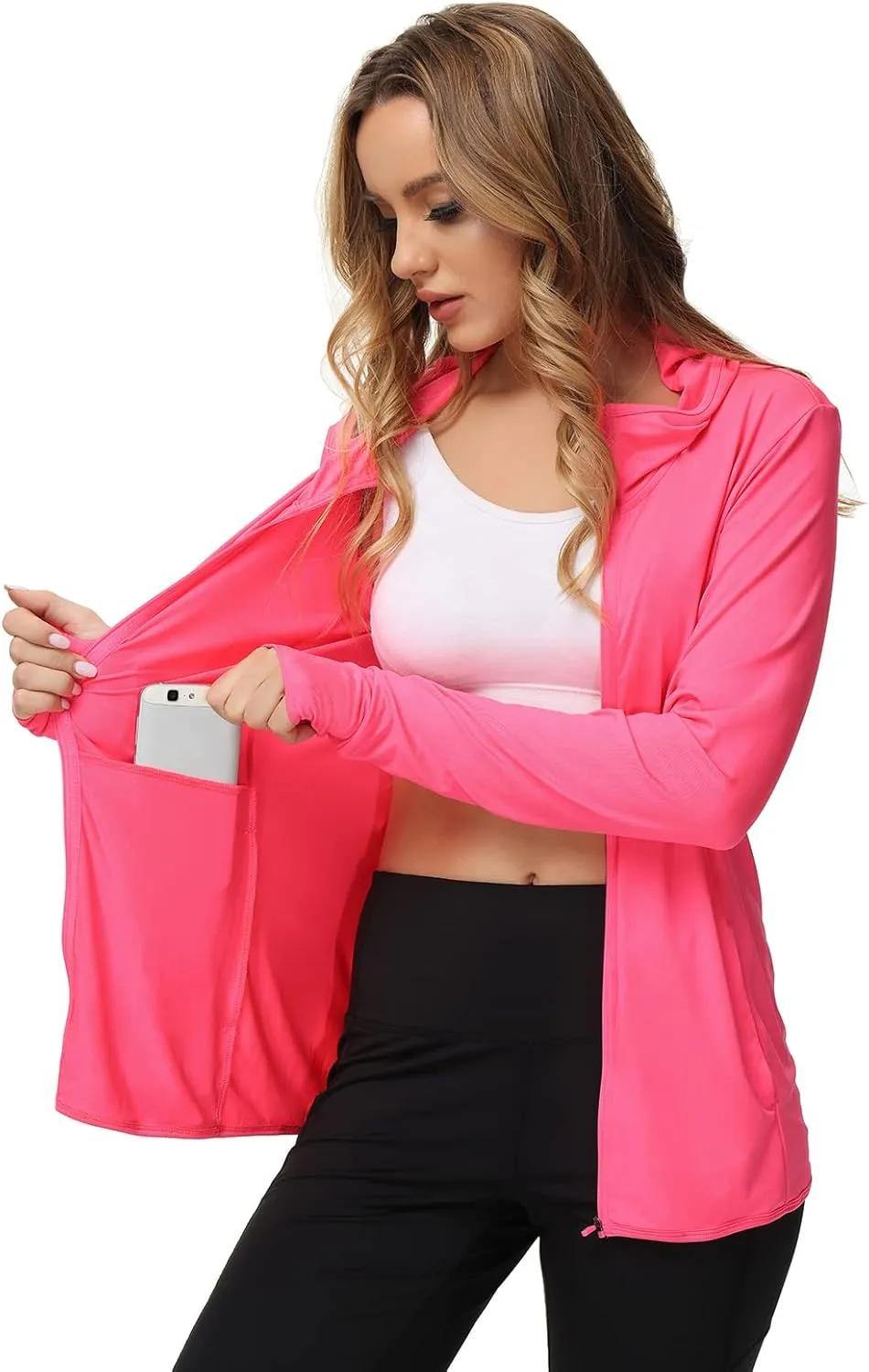 TIHEEN Women's UPF 50  Sun Protection Hoodie Jacket Lightweight Full Zip Athletic Jacket Long Sleeve Shirt with Pockets