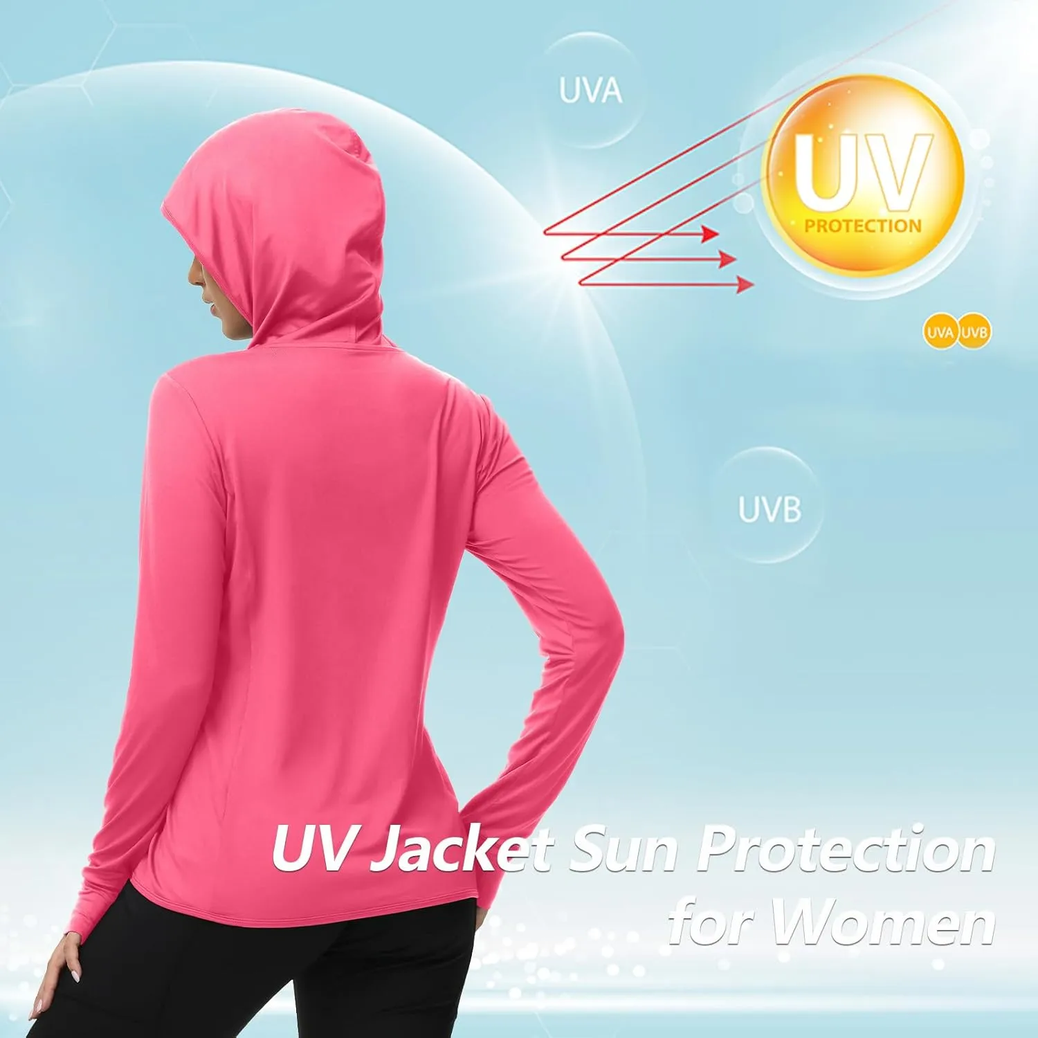 TIHEEN Women's UPF 50  Sun Protection Hoodie Jacket Lightweight Full Zip Athletic Jacket Long Sleeve Shirt with Pockets