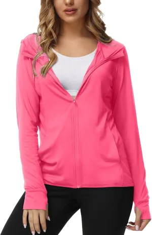 TIHEEN Women's UPF 50  Sun Protection Hoodie Jacket Lightweight Full Zip Athletic Jacket Long Sleeve Shirt with Pockets