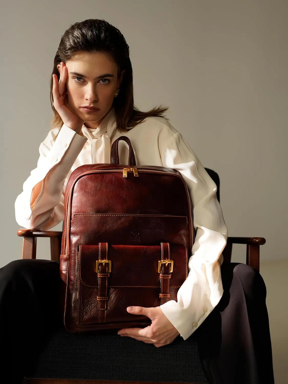 Time Resistance Leather Backpack for Men and Women - Laptop Bag up to 15” - Brown Business Rucksack