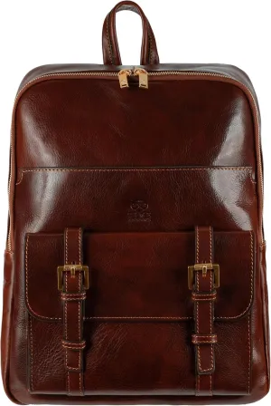 Time Resistance Leather Backpack for Men and Women - Laptop Bag up to 15” - Brown Business Rucksack